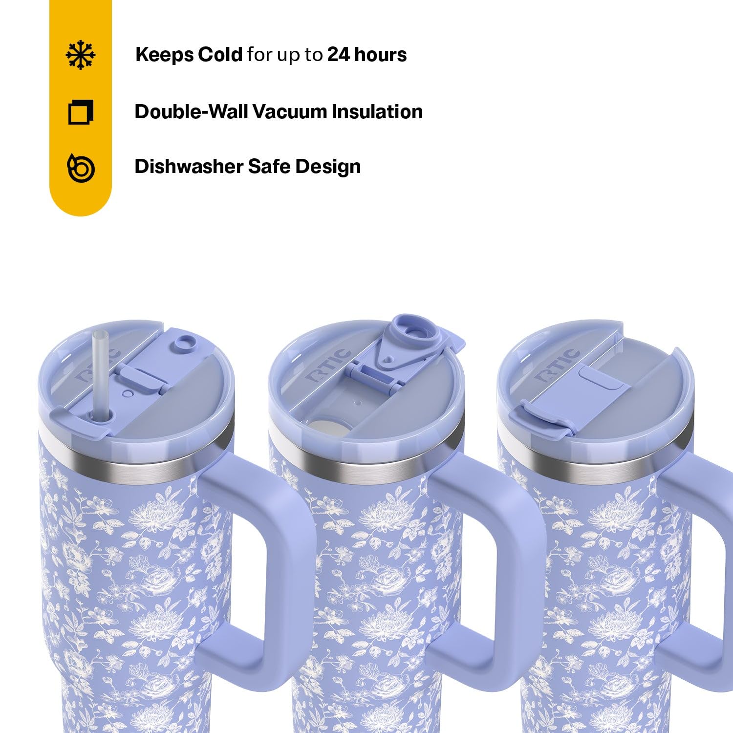RTIC 40 oz Road Trip Tumbler Double-Walled Cermaic Lined Insulated Stainless Steel Portable Travel Coffee Mug Cup with Lid, Handle and Straw, Trailblazer