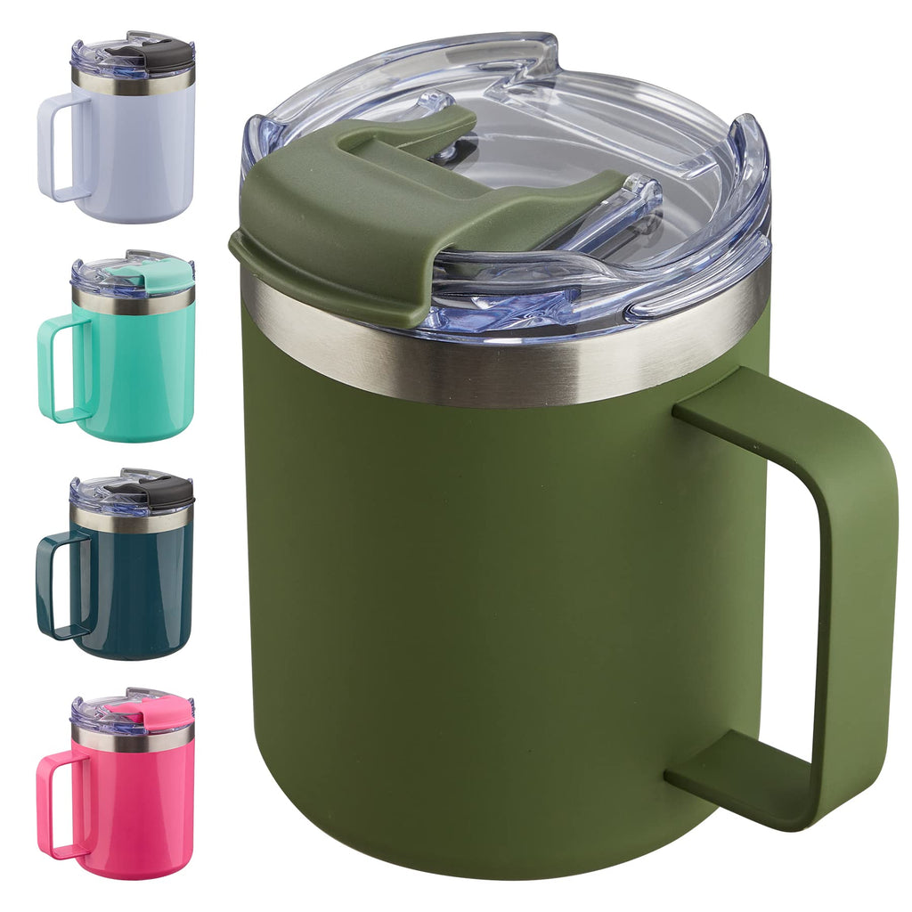 12oz Stainless Steel Insulated Coffee Mug with Handle, Double Wall Vacuum Travel Mug, Tumbler Cup with Sliding Lid, Navy