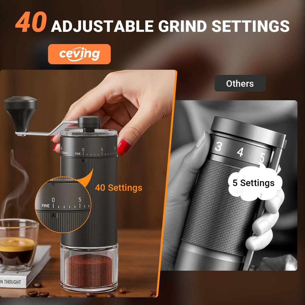 Mini Manual Coffee Grinder with 40 Adjustable Settings, Portable Hand Coffee Bean Mill with 30g Capacity, Conical Burr Coffee Grinder with Crank for Travel, Camping, Office, Espresso, Pour Over, etc