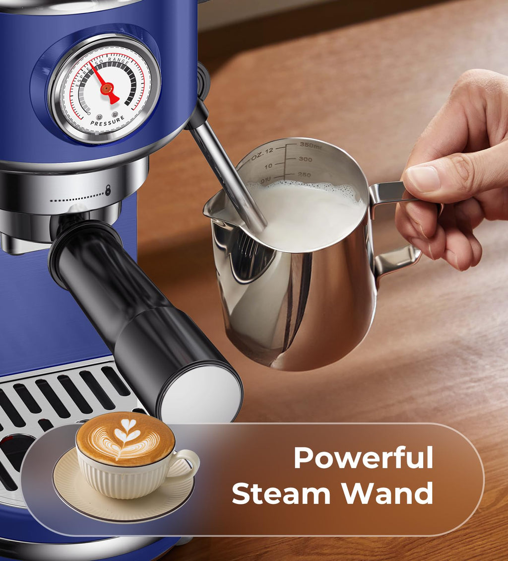 atatix Espresso Machine with Milk Frother, 20 Bar Pressure Espresso Maker, with 44OZ Removable Tank, Compact Stainless Steel Coffee Machine for Home, Office, Latte, Cappuccino, Macchiato, Silver