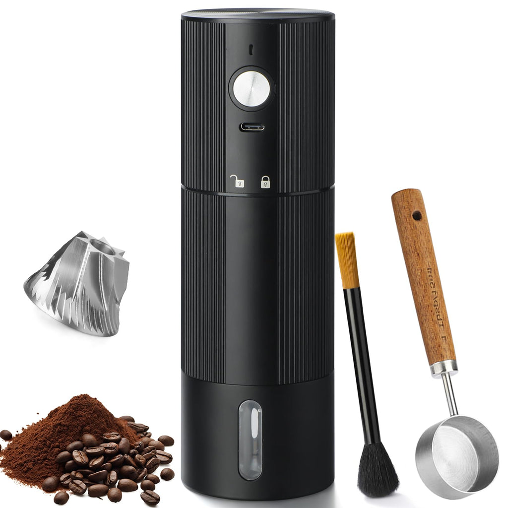 Portable Coffee Grinder Electric Burr Coffee Grinder with 45 Adjustable Settings, Rechargeable Coffee Grinders for Espresso, Travel, Camping and Office (Silver)