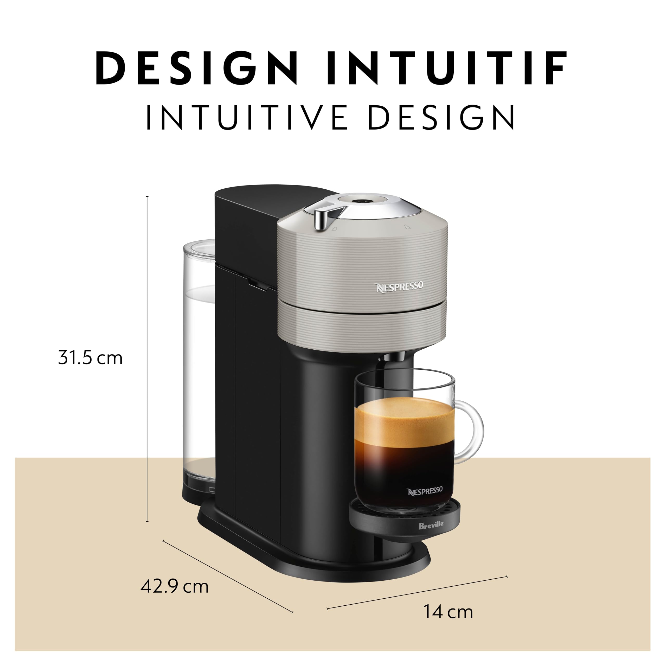 Nespresso Vertuo Next Coffee and Espresso Maker by Breville, with Aeroccino Milk Frother, Light Grey