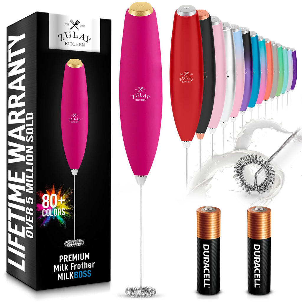 Zulay Kitchen Powerful Milk Frother AA Batteries Included – Ultra Fast Handheld Drink Mixer with Stainless Steel Whisk Stirrer for Coffee, Protein, Matcha & More, Frother Wand Electric Frothmate Black