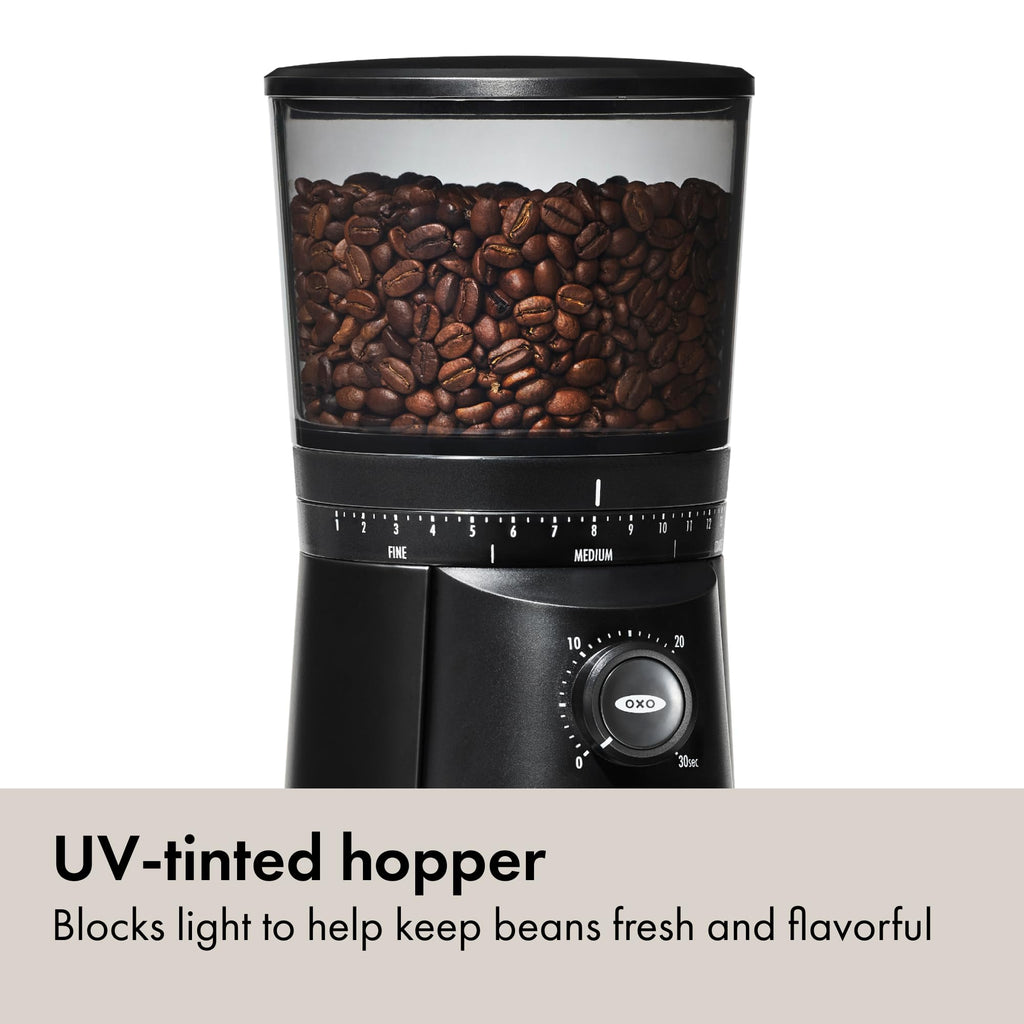 OXO Brew Conical Burr Coffee Grinder - Silver, Stainless Steel Burrs, One-Touch Automatic Smart Grind