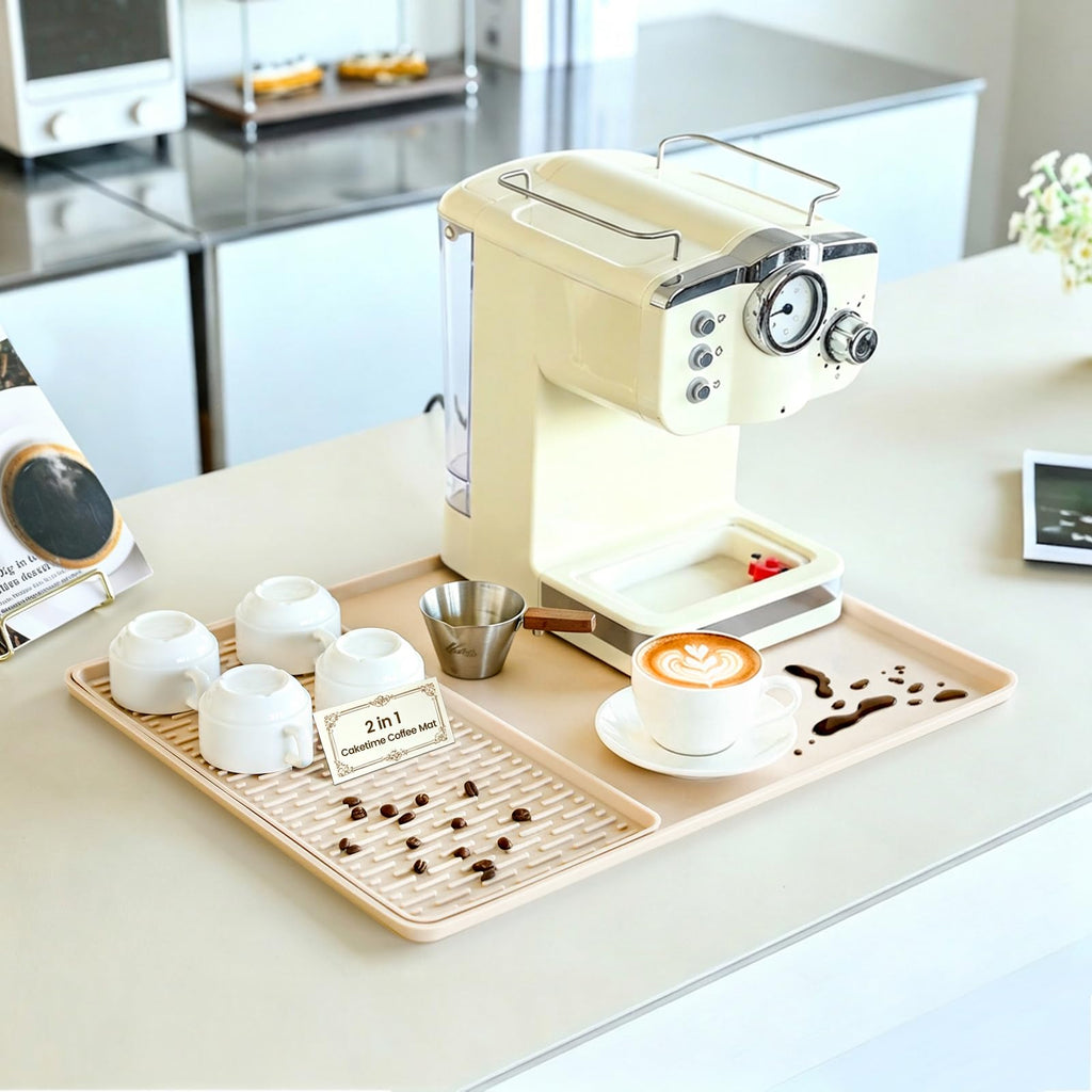 Caketime 2 In 1 Silicone Coffee Bar Mat Accessories Detachable Dish Drying Rug Rack Stone for Kitchen Counter Home Household Apartment Office Essentials Barista Espresso Machine Drainer Must Have