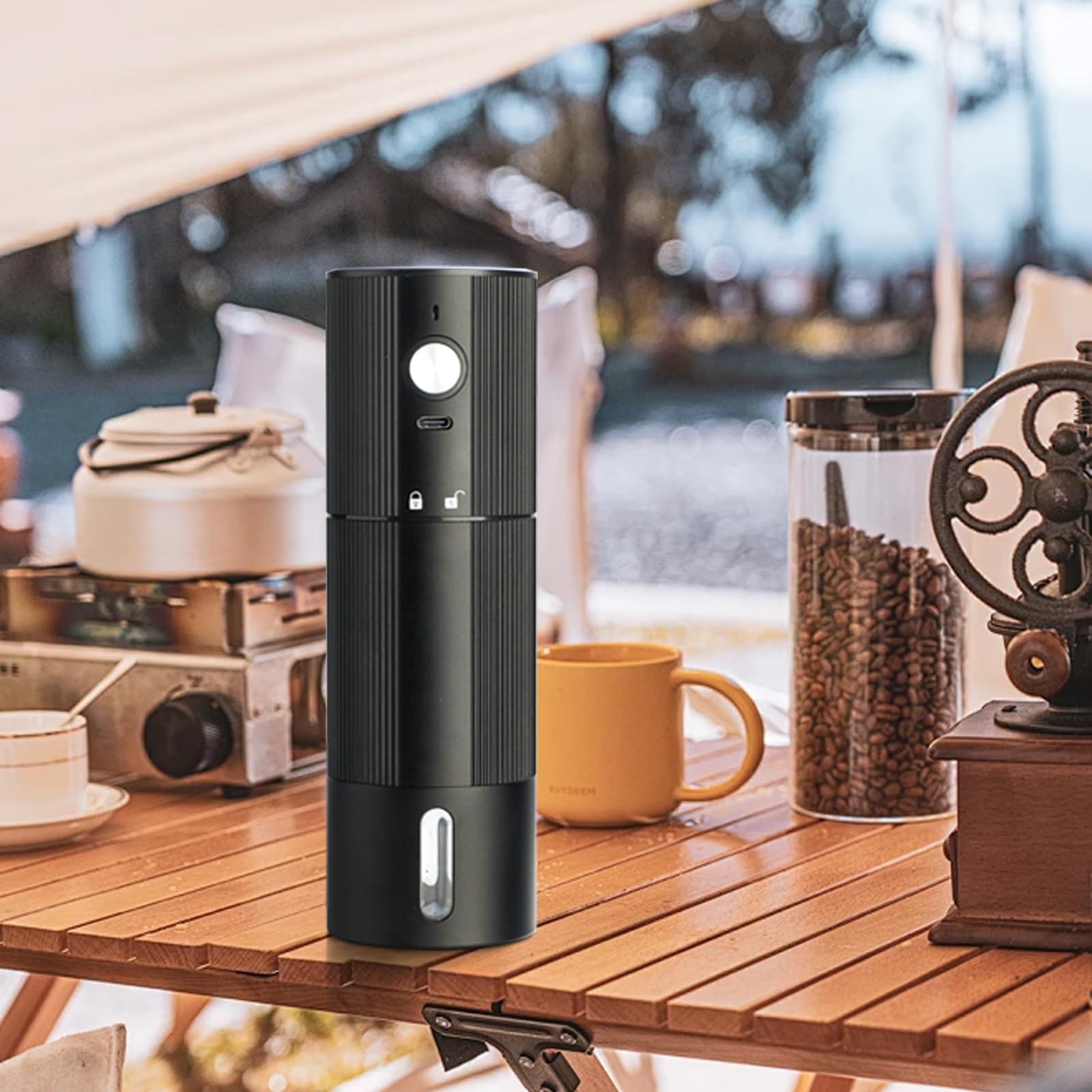 Portable Coffee Grinder Electric Burr Coffee Grinder with 45 Adjustable Settings, Rechargeable Coffee Grinders for Espresso, Travel, Camping and Office (Silver)
