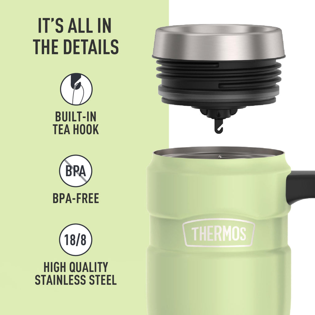 THERMOS Stainless King Vacuum-Insulated Travel Mug with Handle - 16oz, Midnight Blue - Thermos Tumbler for Hot & Cold Drinks - Leak & Sweat-Proof Stainless Steel Coffee Mug with Lid for Commuting