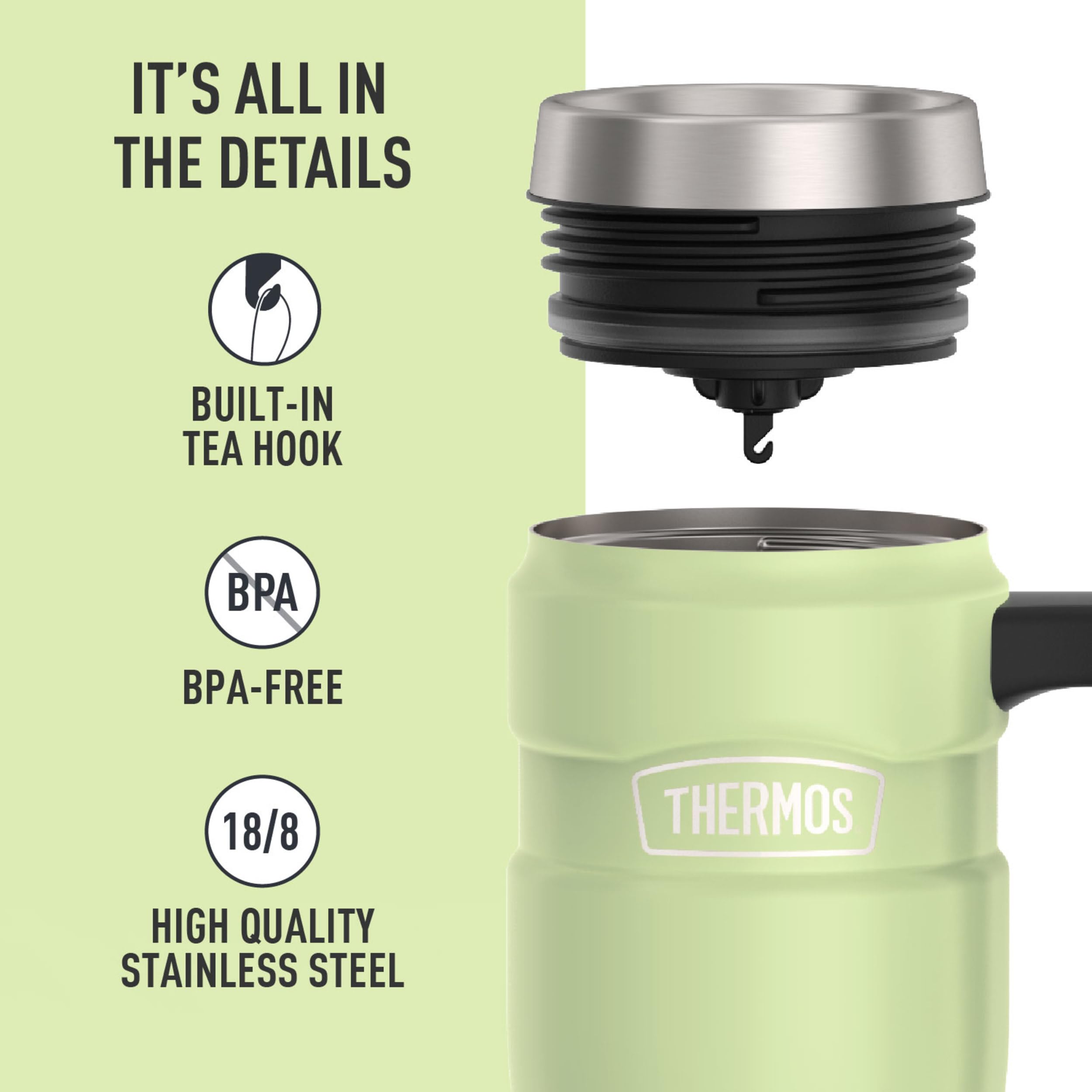 THERMOS Stainless King Vacuum-Insulated Travel Mug with Handle - 16oz, Midnight Blue - Thermos Tumbler for Hot & Cold Drinks - Leak & Sweat-Proof Stainless Steel Coffee Mug with Lid for Commuting