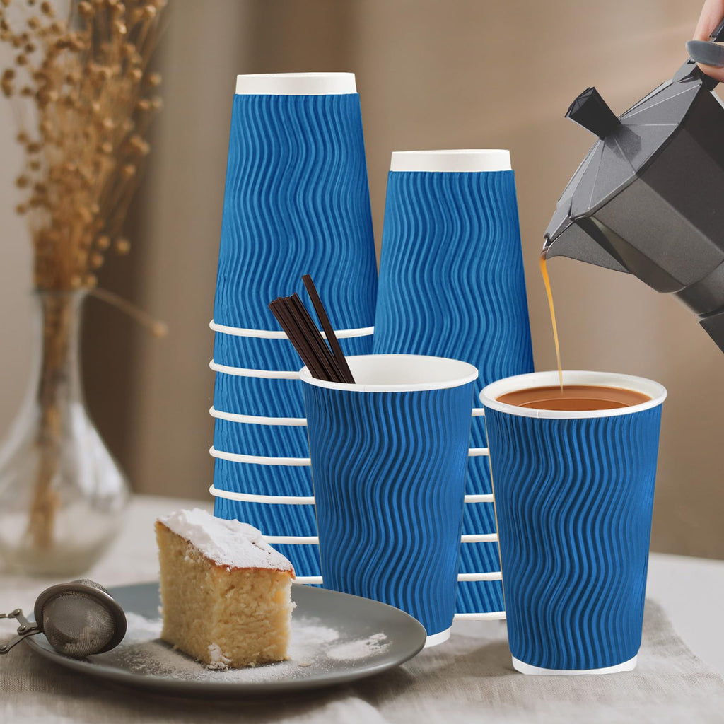 SIUQ 12 oz Coffee Cups-90 Pack Disposable Coffee Cups with Lids and Straws, Insulated Ripple Wall To Go Paper Coffee Cup for Coffee, Hot Chocolate and Hot Tea Drinks - Champagne