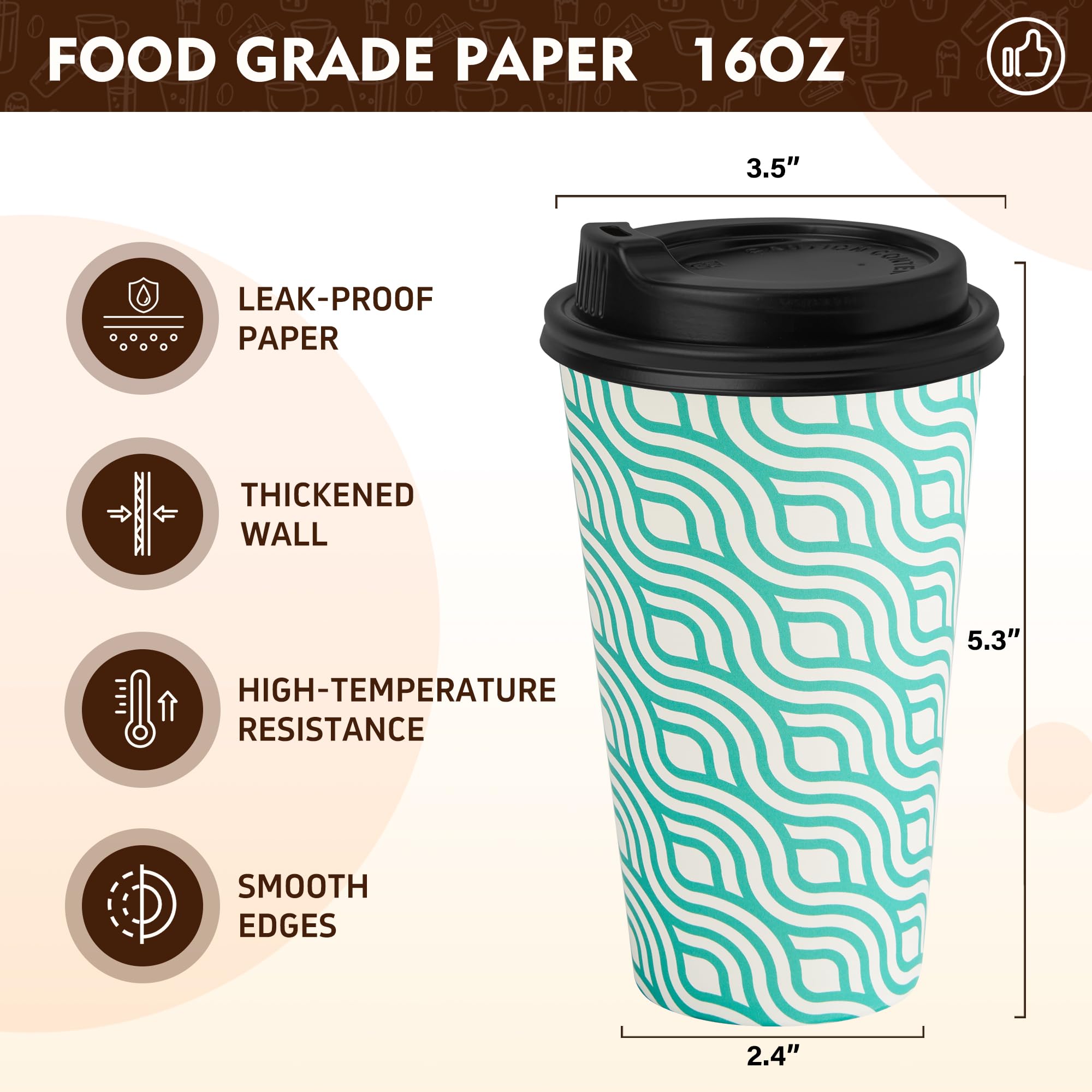 YEEHAW 100 Pack 16 oz Disposable Coffee Cups with Lids, Heat & Leak-proof Paper Cups, to Go Coffee Cups for Hot & Cold Beverage
