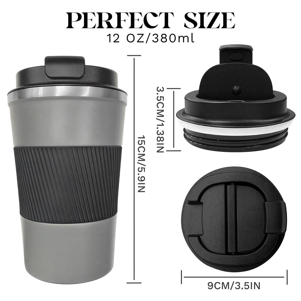 YINBAOGE Insulated Travel Coffee Mug, Spill & Leak Proof, Portable To Go Camping Stainless Steel Coffee Tumbler, Reusable Thermal Coffee Cup with Lid for Hot & Cold Drinks (Black, 12 OZ)