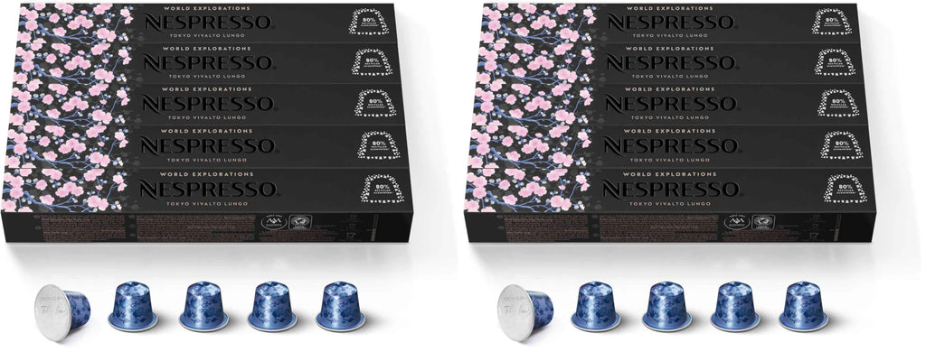 Nespresso Capsules Original Line, Morning Lungo Blends Variety Pack, Mild to Medium to Dark Roast Coffee, 50-Count Coffee Pods