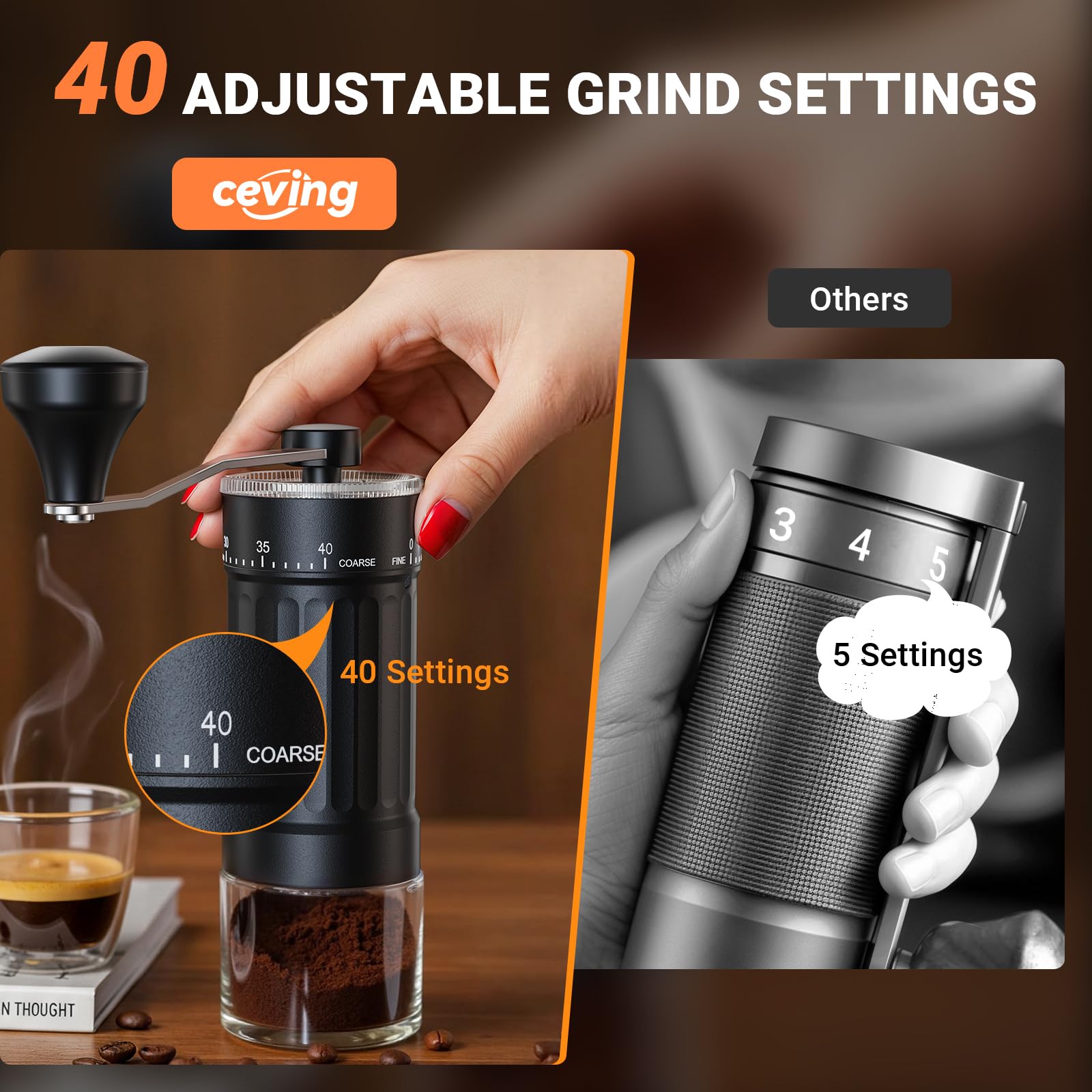 World's First 60g Large Capacity Manual Coffee Grinder, Portable Hand Coffee Bean Mill with 40 Adjustable Settings, Stainless Steel Burr Grinder for Pour Over, Camping, Travel, Gift (Forest Green)