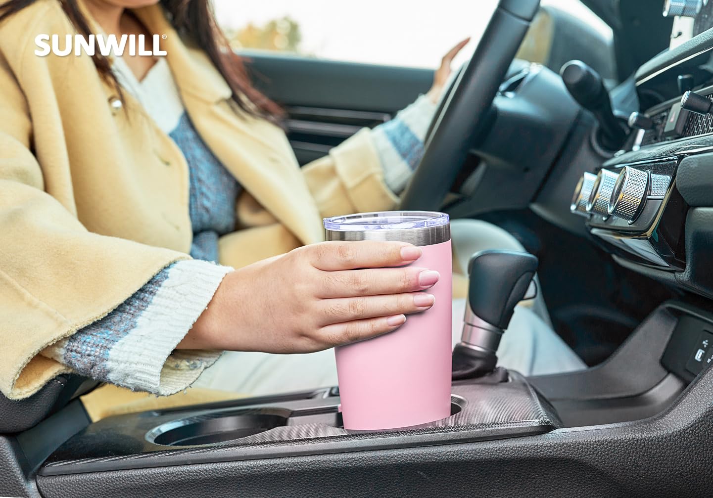 SUNWILL Travel Coffee Tumbler 20 oz, Insulated Mug with Lid, Stainless Steel Cup for Outdoor, Powder Coated Navy