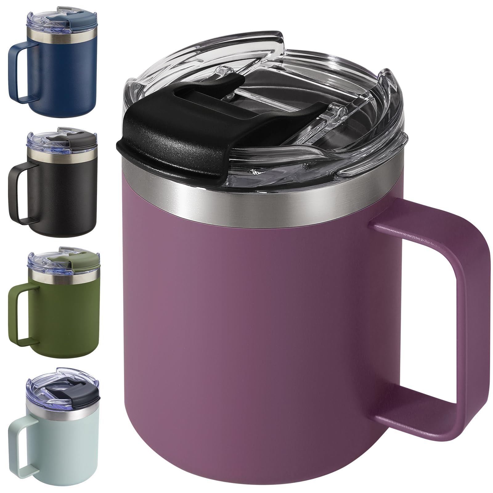 12oz Stainless Steel Insulated Coffee Mug with Handle, Double Wall Vacuum Travel Mug, Tumbler Cup with Sliding Lid, Navy