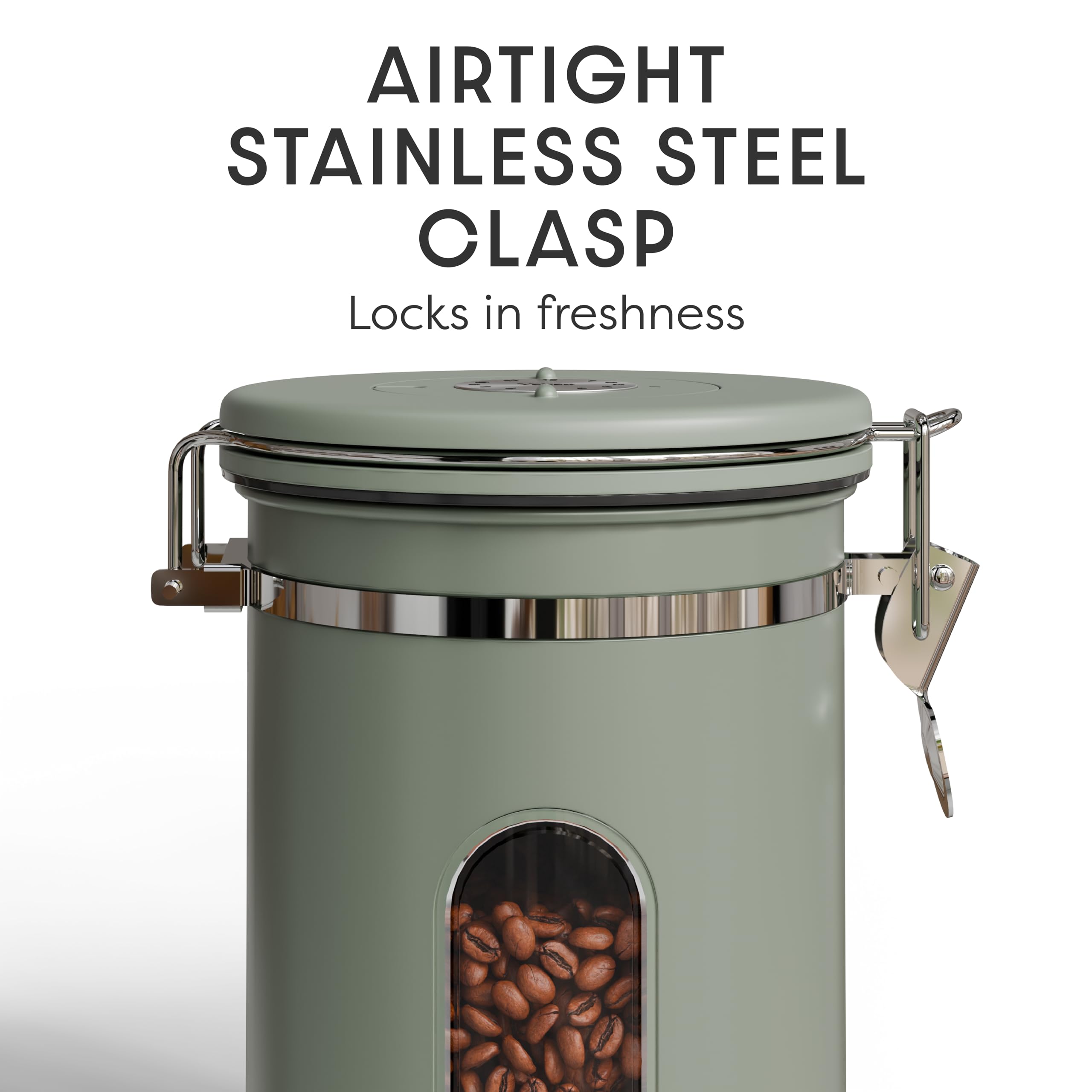 Veken Coffee Canister with Window,Airtight Stainless Steel Pantry Container,Home Kitchen Food Storage Organizers for Ground,Beans,Espresso,Rice,Tea,Sugar,Cereal, Decor,Bar Accessories,Gifts,22OZ,Black