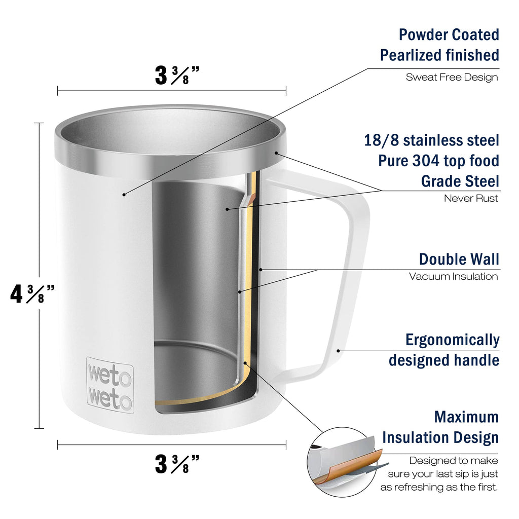WETOWETO Coffee Mug with Handle, 14oz Insulated Stainless Steel Coffee Travel Mug, Double Wall Vacuum Reusable Coffee Cup with Lid, Powder Coated Rose Gold