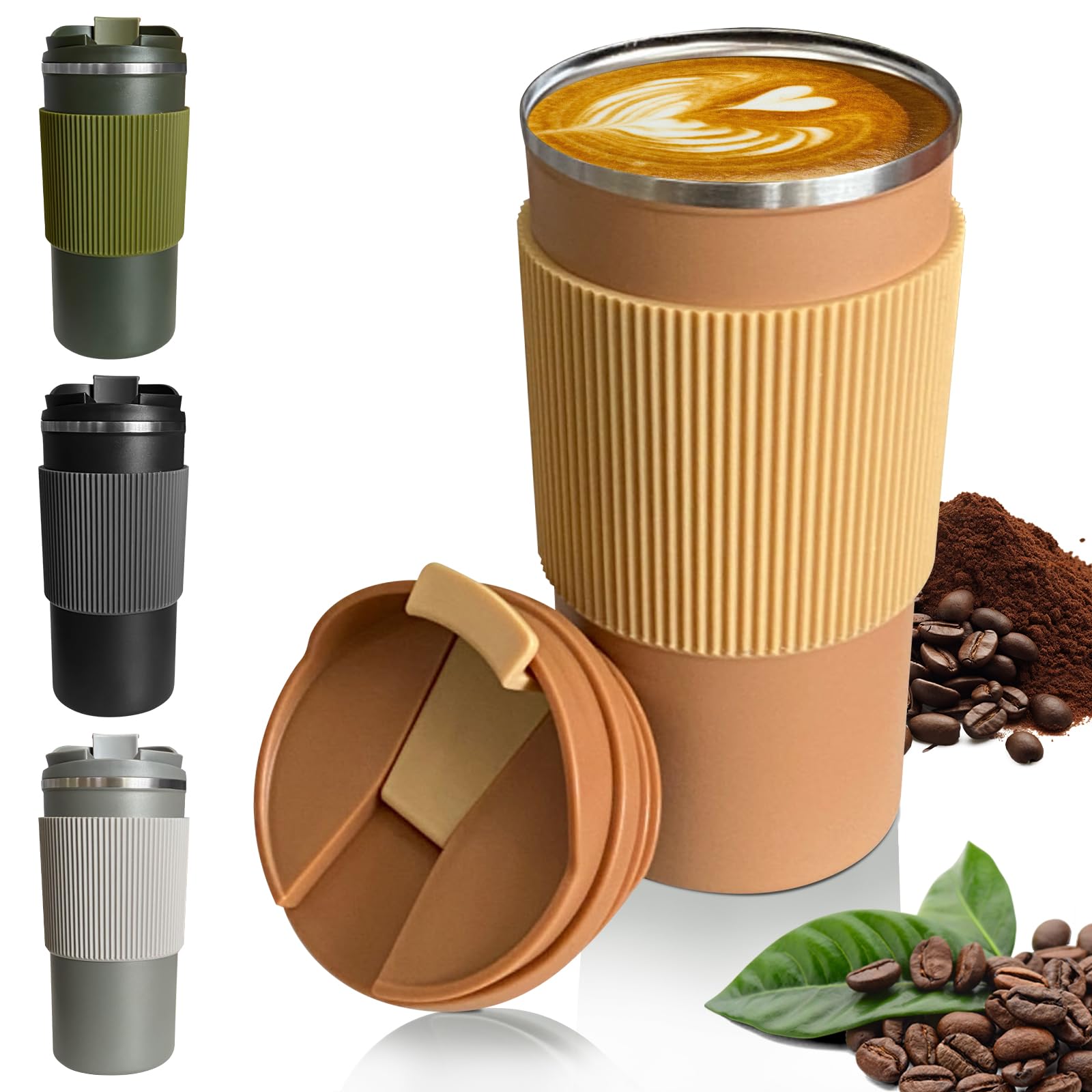 YINBAOGE Insulated Travel Coffee Mug, Spill & Leak Proof, Portable To Go Camping Stainless Steel Coffee Tumbler, Reusable Thermal Coffee Cup with Lid for Hot & Cold Drinks (Black, 12 OZ)