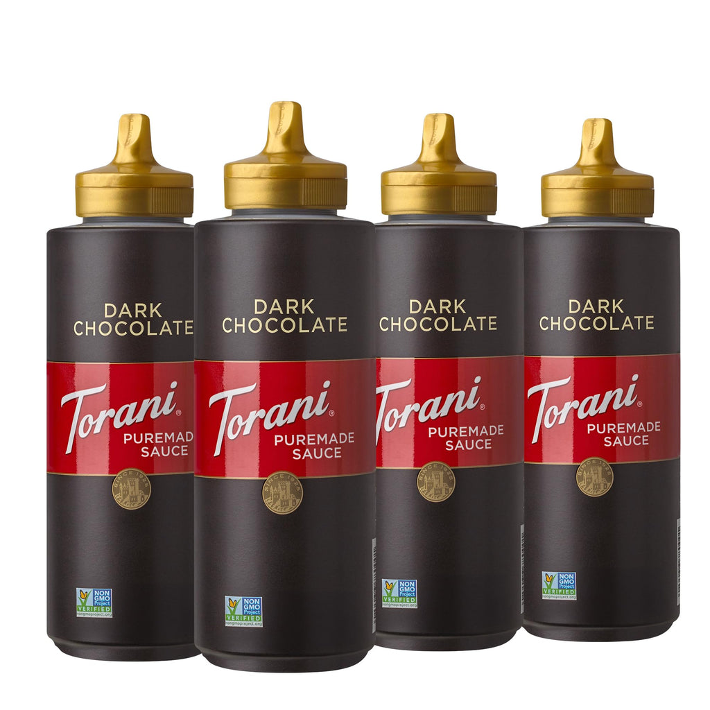 Torani Puremade Dessert & Drink Sauce Variety Pack, Chocolate Caramel, Dark Chocolate, White Chocolate & Caramel, 16.5 fl oz (Set of 4)
