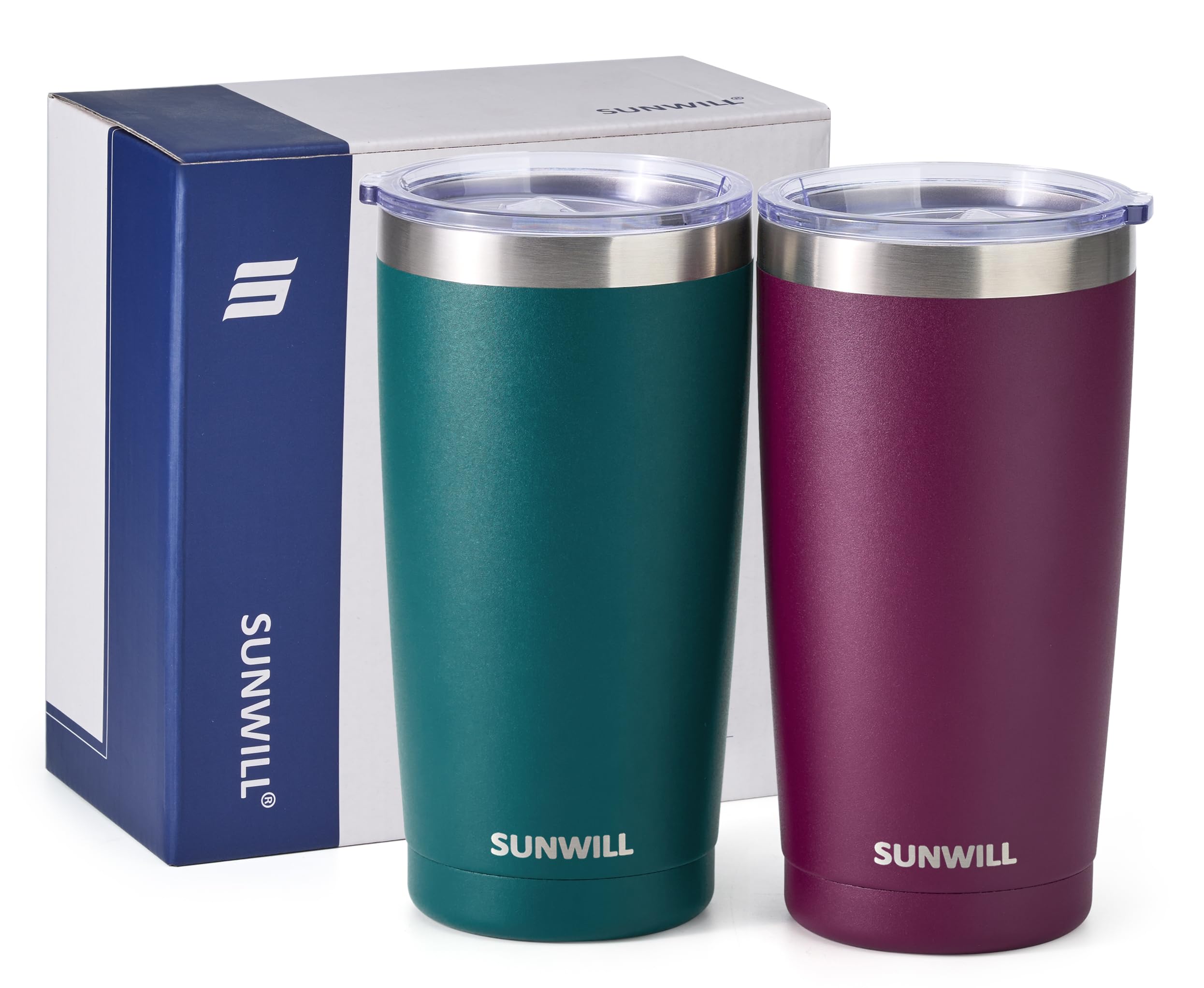 SUNWILL Travel Coffee Tumbler 20 oz, Insulated Mug with Lid, Stainless Steel Cup for Outdoor, Powder Coated Navy