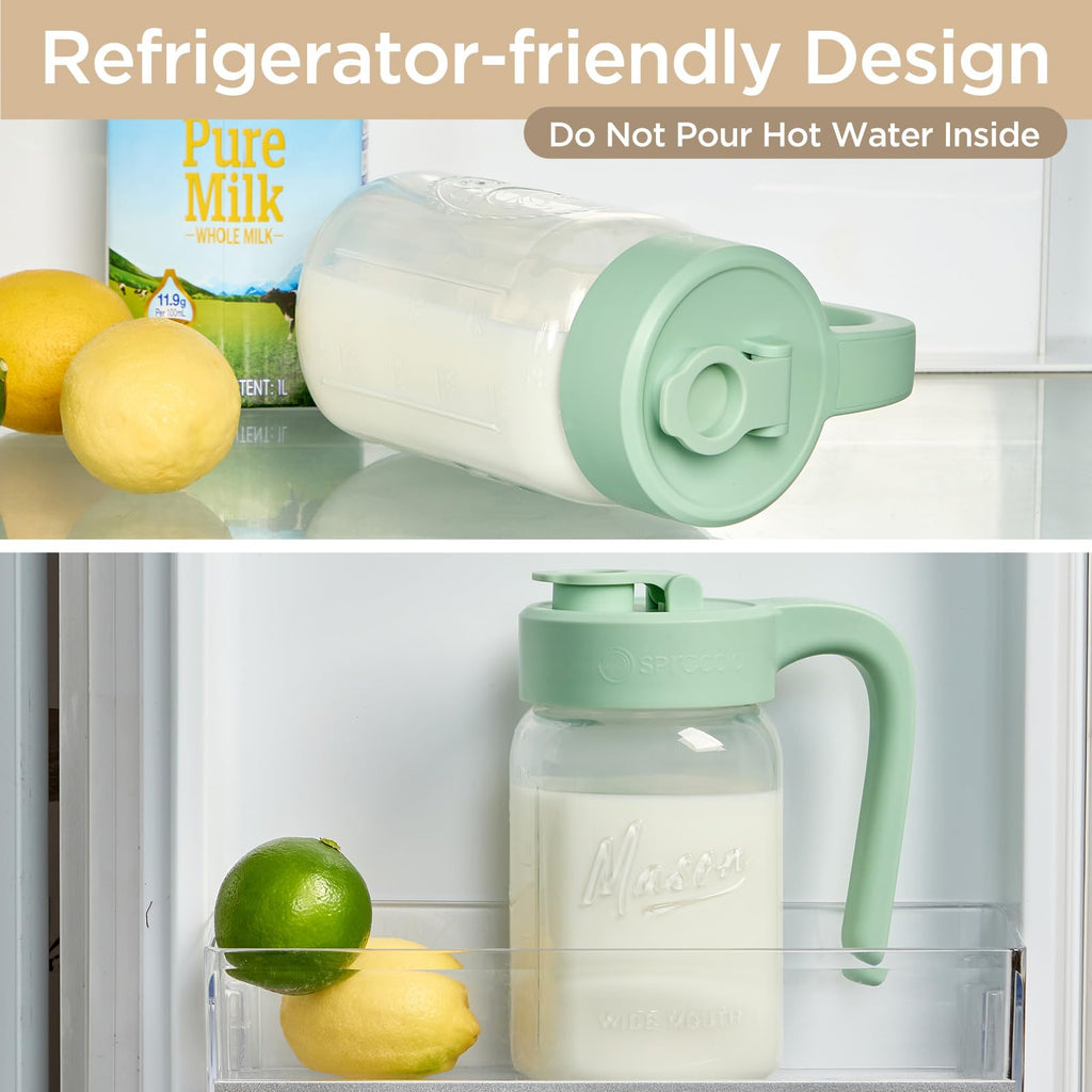 Mason Jar Pitcher - Airtight & Leakproof Glass Pitcher with Lid, Perfect for Breastmilk, Cold Brew, and Sun Tea, 2 Quart (64 oz) Mason Jar with Pour Spout Lid