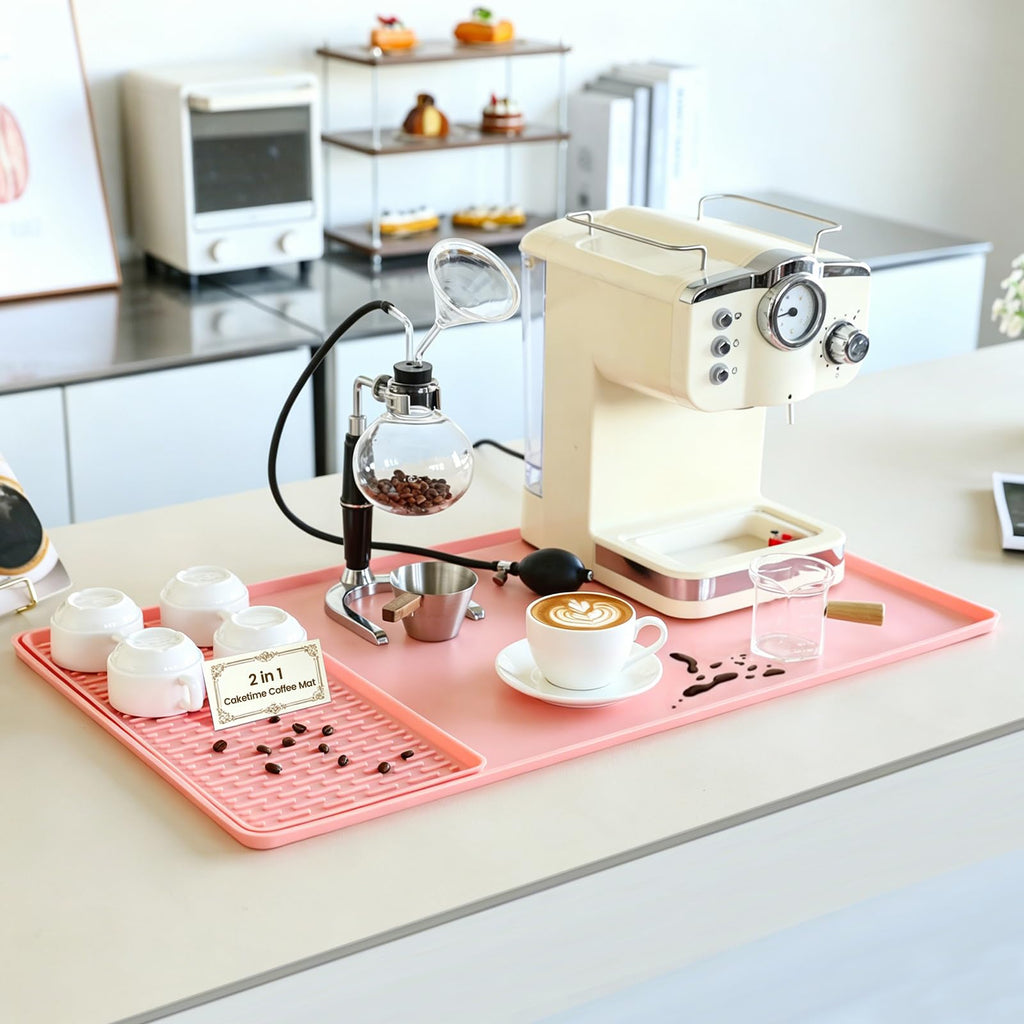 Caketime 2 In 1 Silicone Coffee Bar Mat Accessories Detachable Dish Drying Rug Rack Stone for Kitchen Counter Home Household Apartment Office Essentials Barista Espresso Machine Drainer Must Have