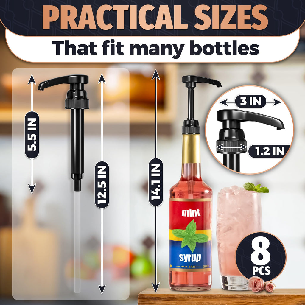 4 Pcs Coffee Syrup Pump Dispenser - Works as Skinny and Torani Syrup Pump - Fits Various 25.4 oz Bottles, Precise Dispensing 0.3oz & Lockable Design, Easy to Use & Clean, Ideal for Liquids