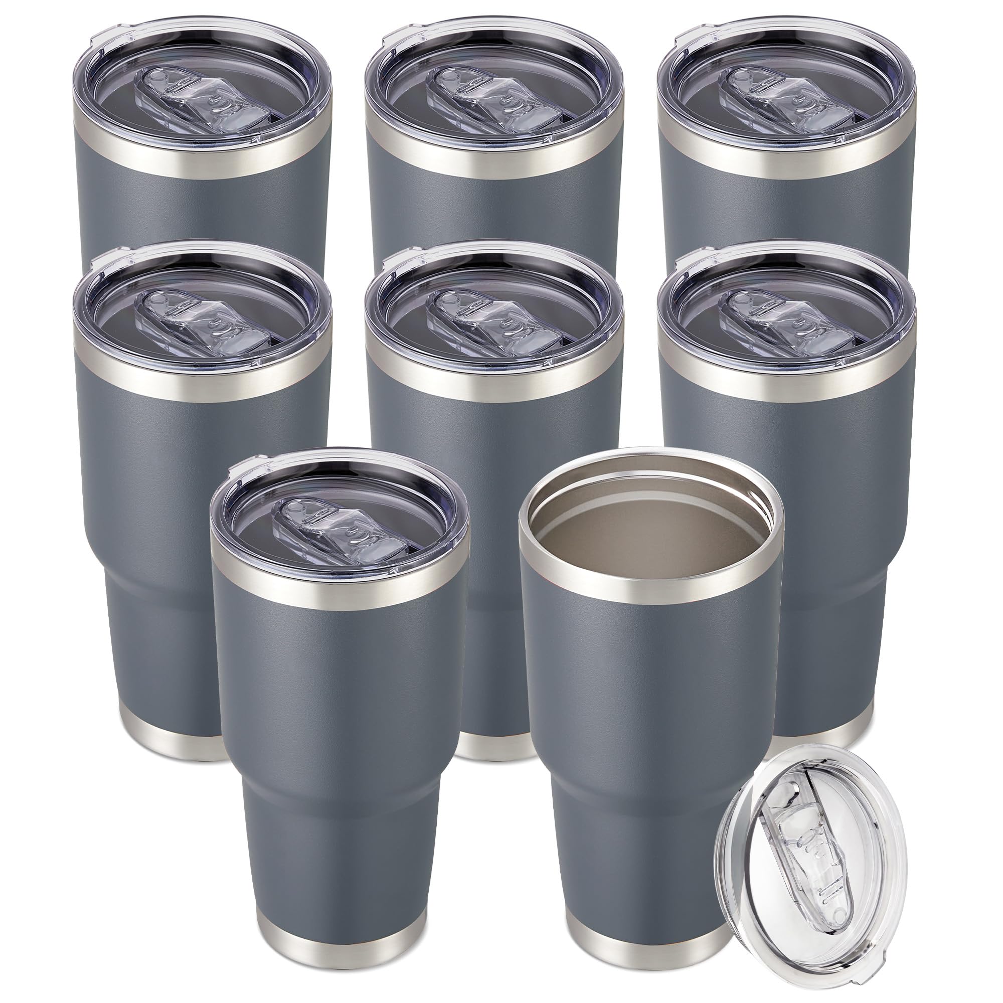 30 oz Tumbler with Lid Stainless Steel Tumblers Bulk Vacuum Insulated Cup Reusable Powder Coated Travel Mug Double Wall Leak Proof Cups Keep Cold Drinks for 12 Hours Black, Set of 8