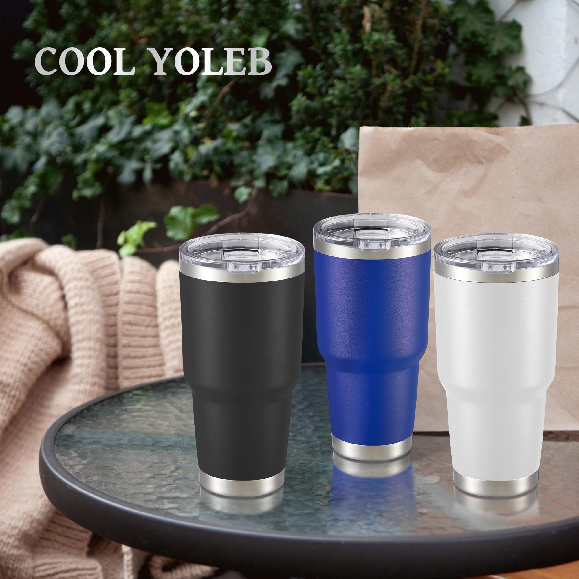 30 oz Tumbler with Lid Stainless Steel Tumblers Bulk Vacuum Insulated Cup Reusable Powder Coated Travel Mug Double Wall Leak Proof Cups Keep Cold Drinks for 12 Hours Black, Set of 8