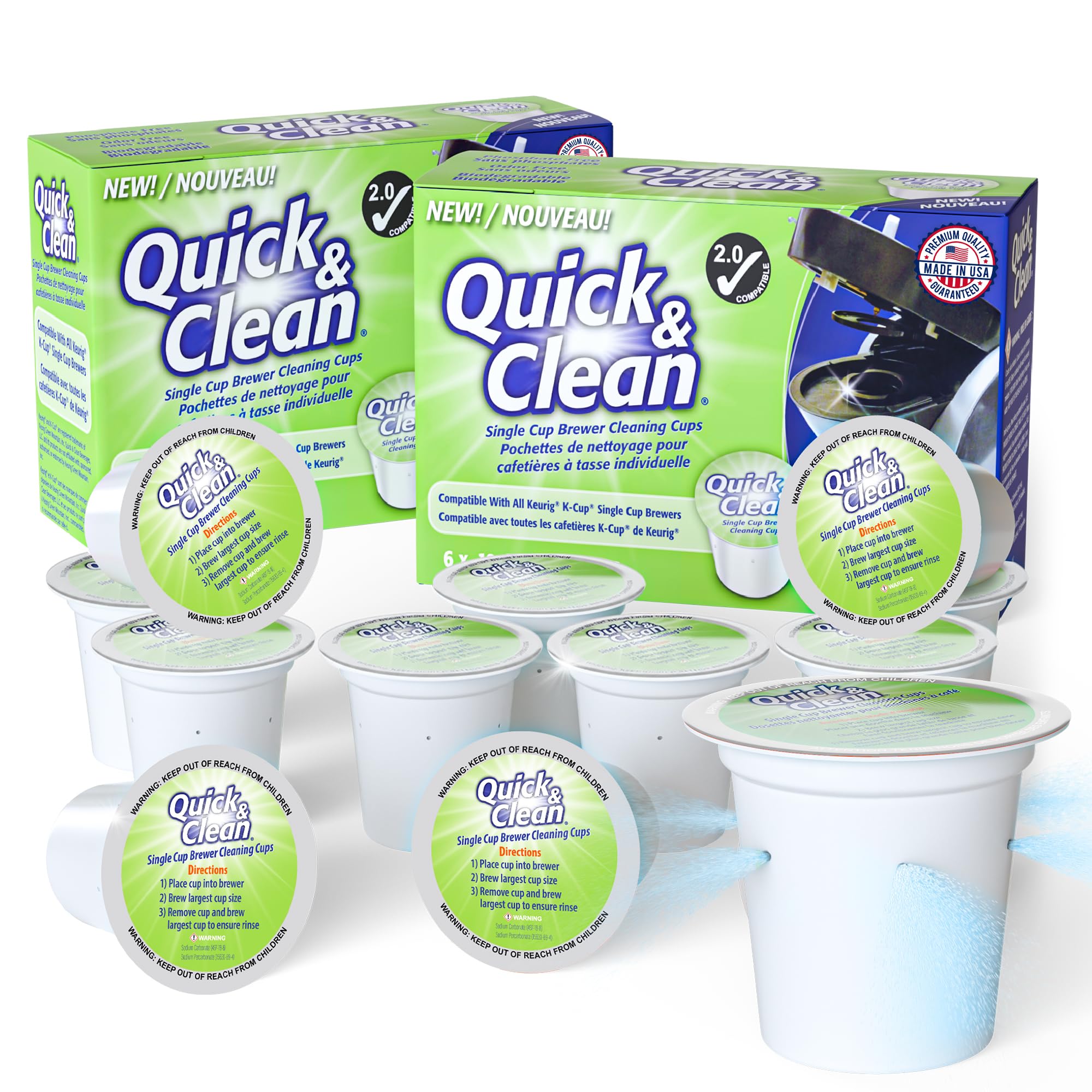 Quick & Clean [6-Pack] Keurig Cleaning Pods - K Cup Cleaner Pod For Keurig - 2.0 Coffee Machine Compatible, Removes Stains, Non-Toxic and Eco-Friendly