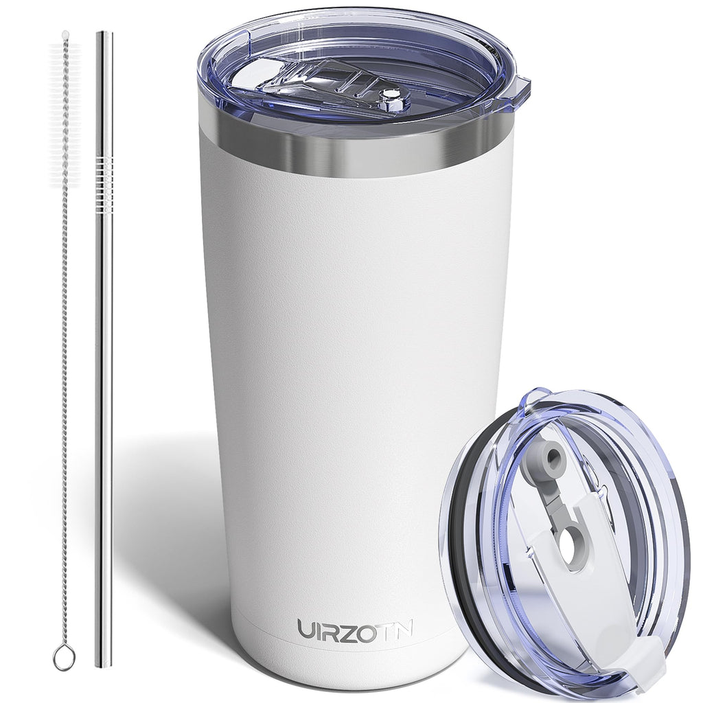 Travel Coffee Tumbler 20oz, Travel Coffee Mug with Dual Lids and Straw, Stainless Steel Double Wall Vacuum Insulated Tumbler for Hot/Iced Drinks (Textured Matte, Navy Blue)