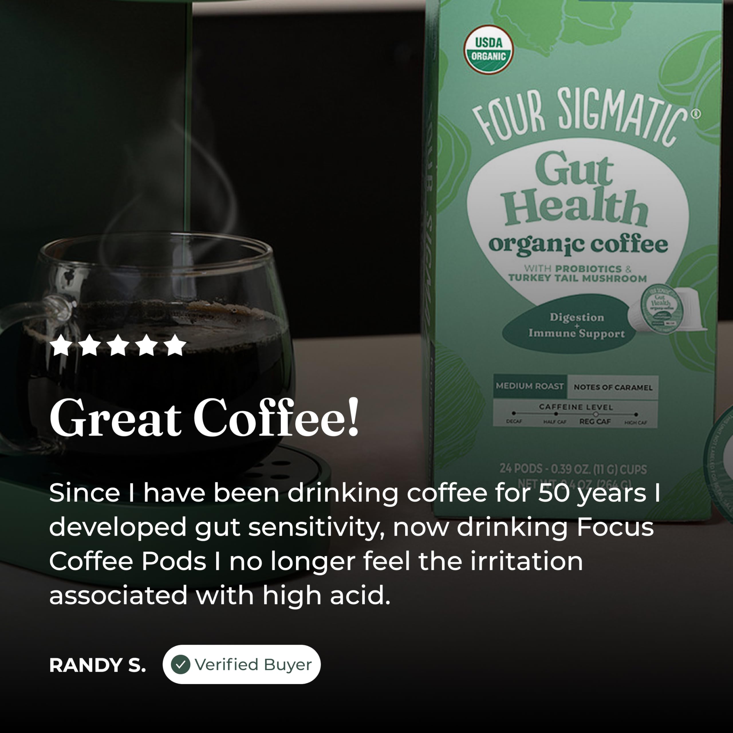 Four Sigmatic Mushroom Coffee K-Cups | Organic Dark Roast Coffee with Lion’s Mane Mushroom Powder & Yacon | Focus & Immune Support | Vegan & Keto | Sustainable Pods | 24 Count