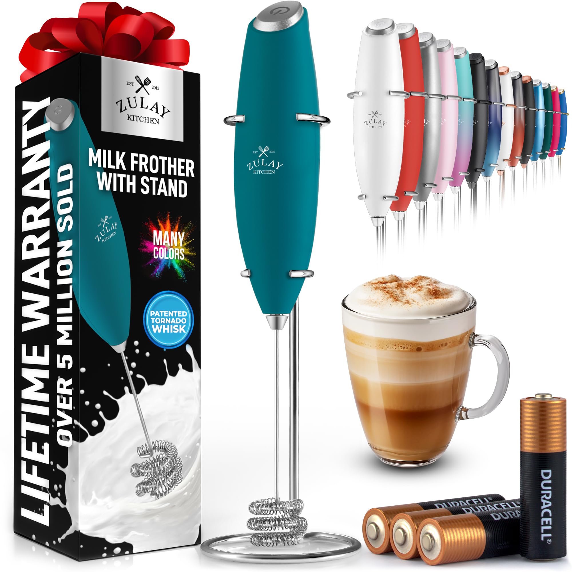 Zulay Kitchen Rechargeable Milk Frother Handheld - Frother Wand, Drink Mixer, Electric Whisk Frother, for Cappuccinos, Matcha & Protein Powder - Lux 4 Whisk 2 Speed Waterproof 2000mAh Alpha Black