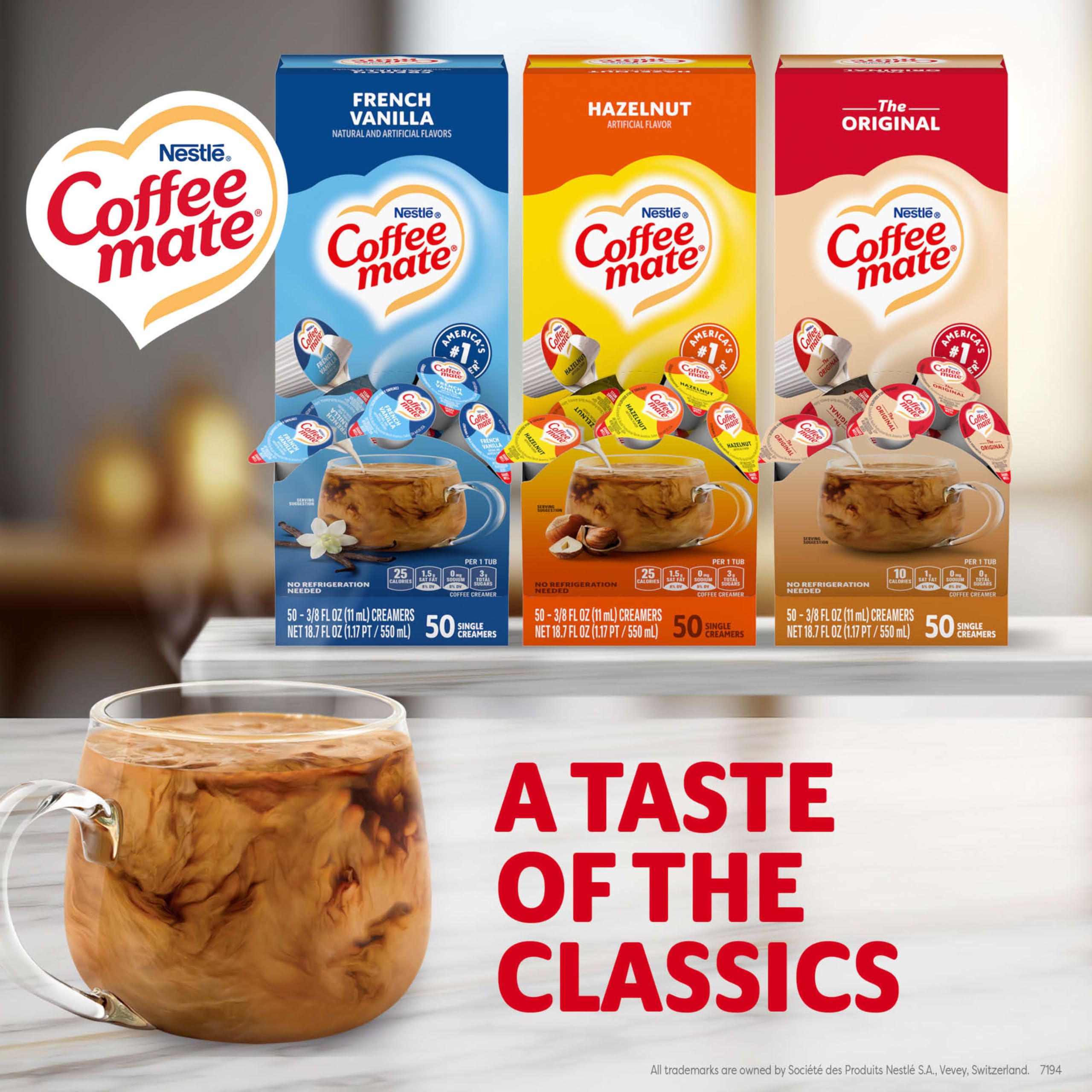 Nestle Coffee mate Creamer Singles Variety Pack, Italian Sweet Creme, Salted Caramel Chocolate, Vanilla Caramel Non Dairy, No Refrigeration, 0.375 fl oz Tubs, 150 Count (Pack of 50 Per Flavor)