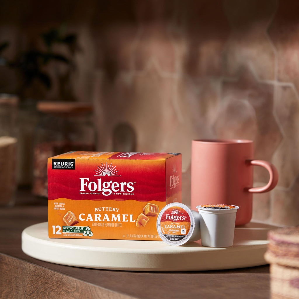 Folgers French Vanilla Artificially Flavored Coffee, Keurig K-Cup pods, 10 Count Box (Pack of 6)