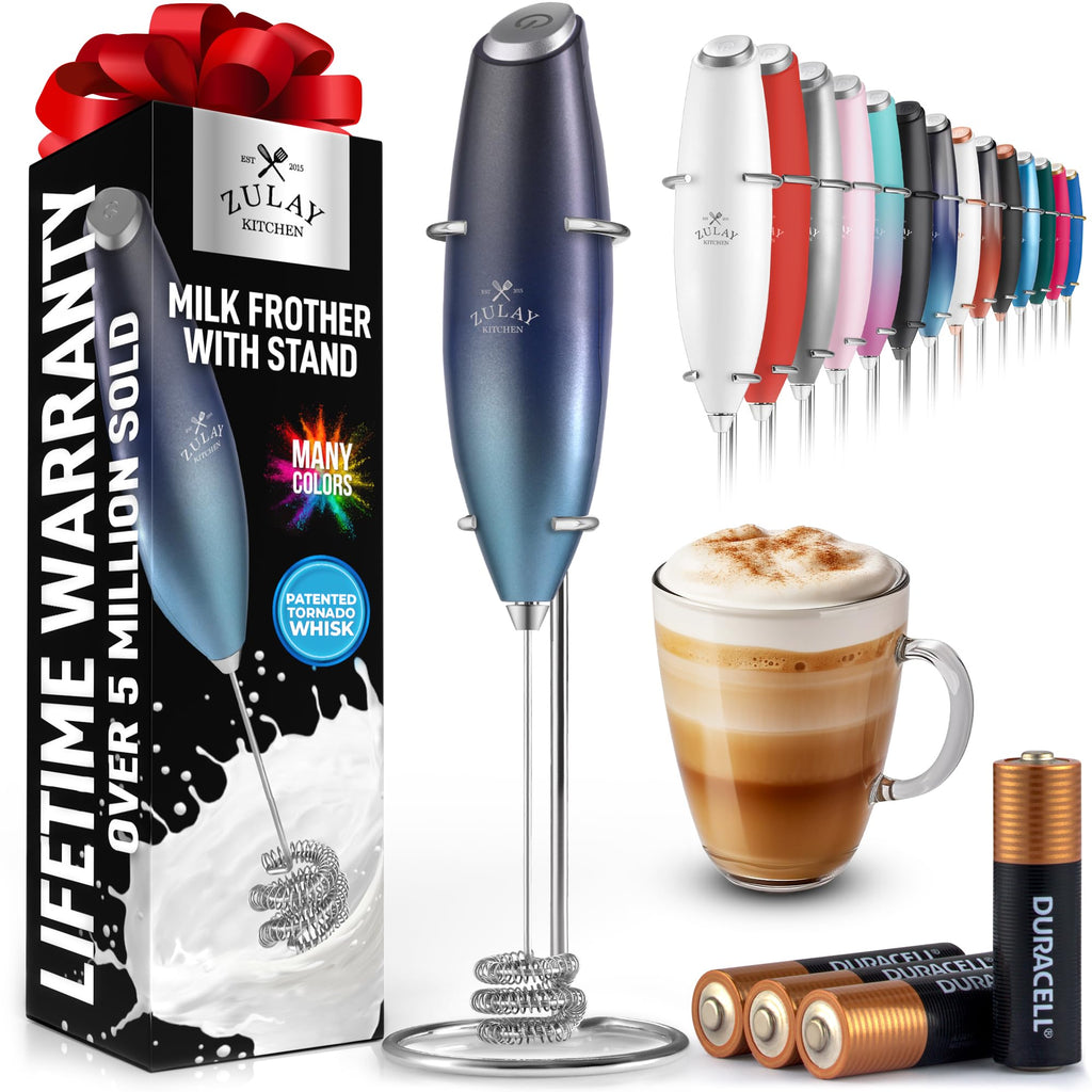 Zulay Kitchen Rechargeable Milk Frother Handheld - Frother Wand, Drink Mixer, Electric Whisk Frother, for Cappuccinos, Matcha & Protein Powder - Lux 4 Whisk 2 Speed Waterproof 2000mAh Alpha Black