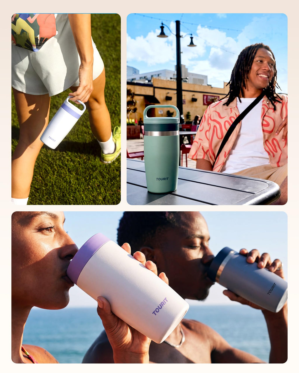 TOURIT Travel Coffee Mug 16 oz, Leakproof 2-Part Drink Lid Coffee Tumbler Cup, Insulated Stainless Steel Travel Mug, Dishwasher Safe Reusable Water Bottle, BPA-Free Coffee Mug,Off-White