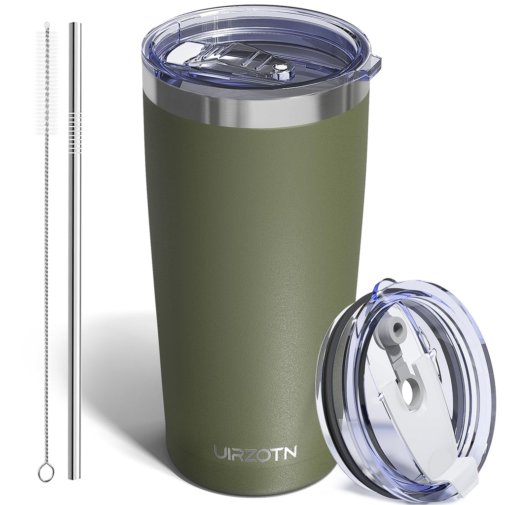 Travel Coffee Tumbler 20oz, Travel Coffee Mug with Dual Lids and Straw, Stainless Steel Double Wall Vacuum Insulated Tumbler for Hot/Iced Drinks (Textured Matte, Navy Blue)