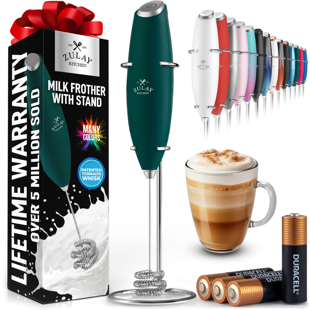 Zulay Kitchen Rechargeable Milk Frother Handheld - Frother Wand, Drink Mixer, Electric Whisk Frother, for Cappuccinos, Matcha & Protein Powder - Lux 4 Whisk 2 Speed Waterproof 2000mAh Alpha Black