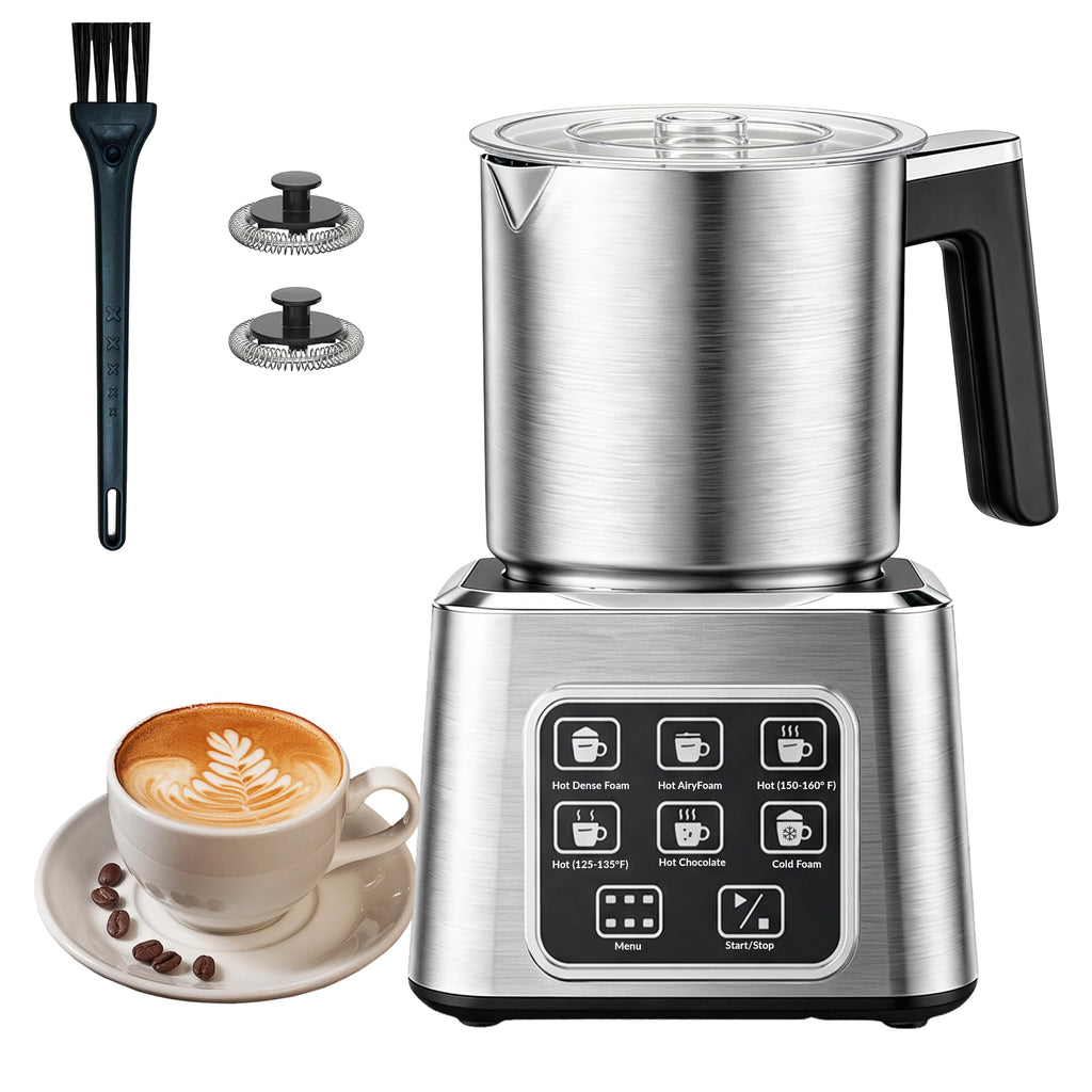 Electric Milk Frother and Steamer, 6-in-1 Automatic Milk Frother Machine with 500ml Milk Warmer, Hot & Cold Froth for Coffee, Latte & Hot Chocolate, Stainless Steel