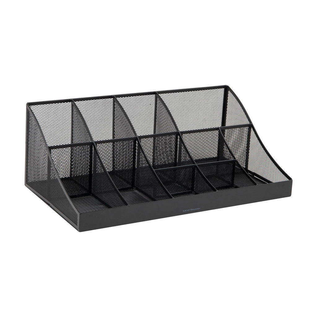 Mind Reader Cup and Condiment Station, Countertop Organizer, Coffee Bar, Kitchen, Stirrers, 17.875"L x 9.5"W x 6.625"H, Black