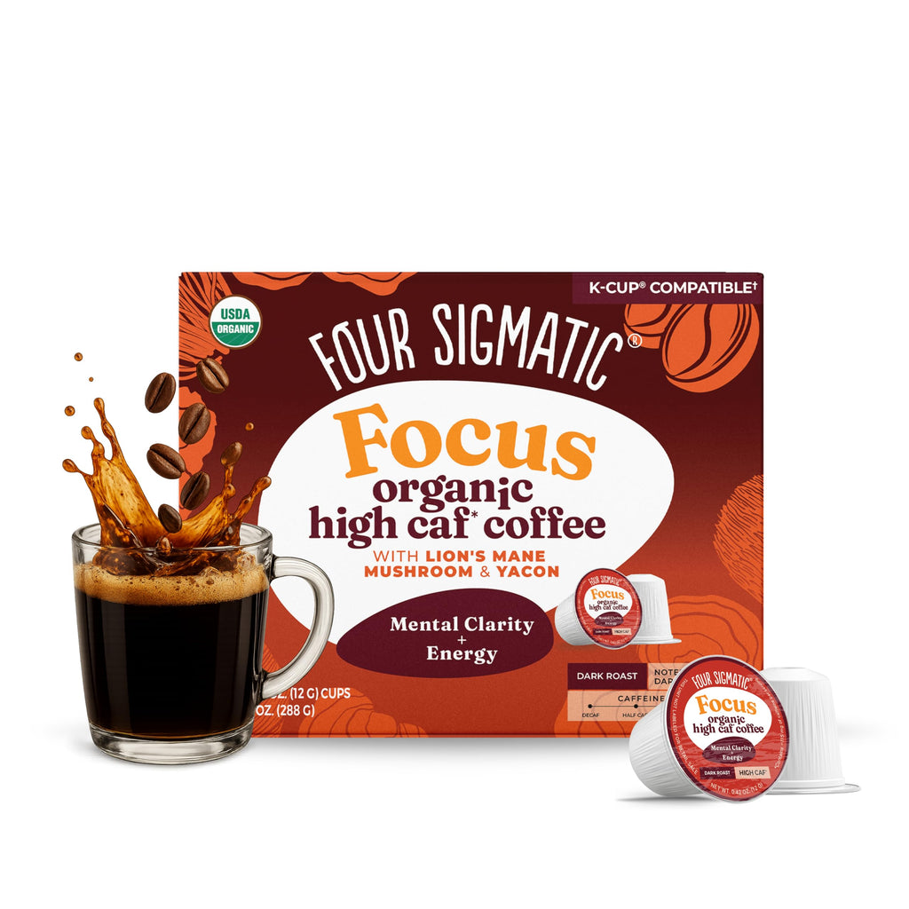 Four Sigmatic Mushroom Coffee K-Cups | Organic Dark Roast Coffee with Lion’s Mane Mushroom Powder & Yacon | Focus & Immune Support | Vegan & Keto | Sustainable Pods | 24 Count