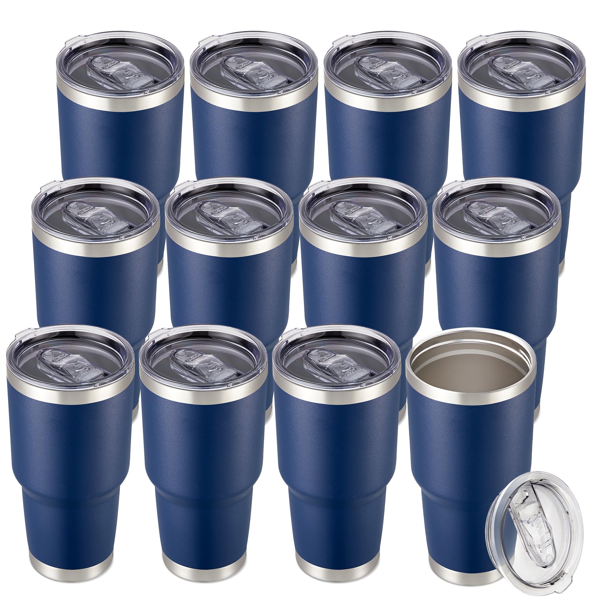 30 oz Tumbler with Lid Stainless Steel Tumblers Bulk Vacuum Insulated Cup Reusable Powder Coated Travel Mug Double Wall Leak Proof Cups Keep Cold Drinks for 12 Hours Black, Set of 8