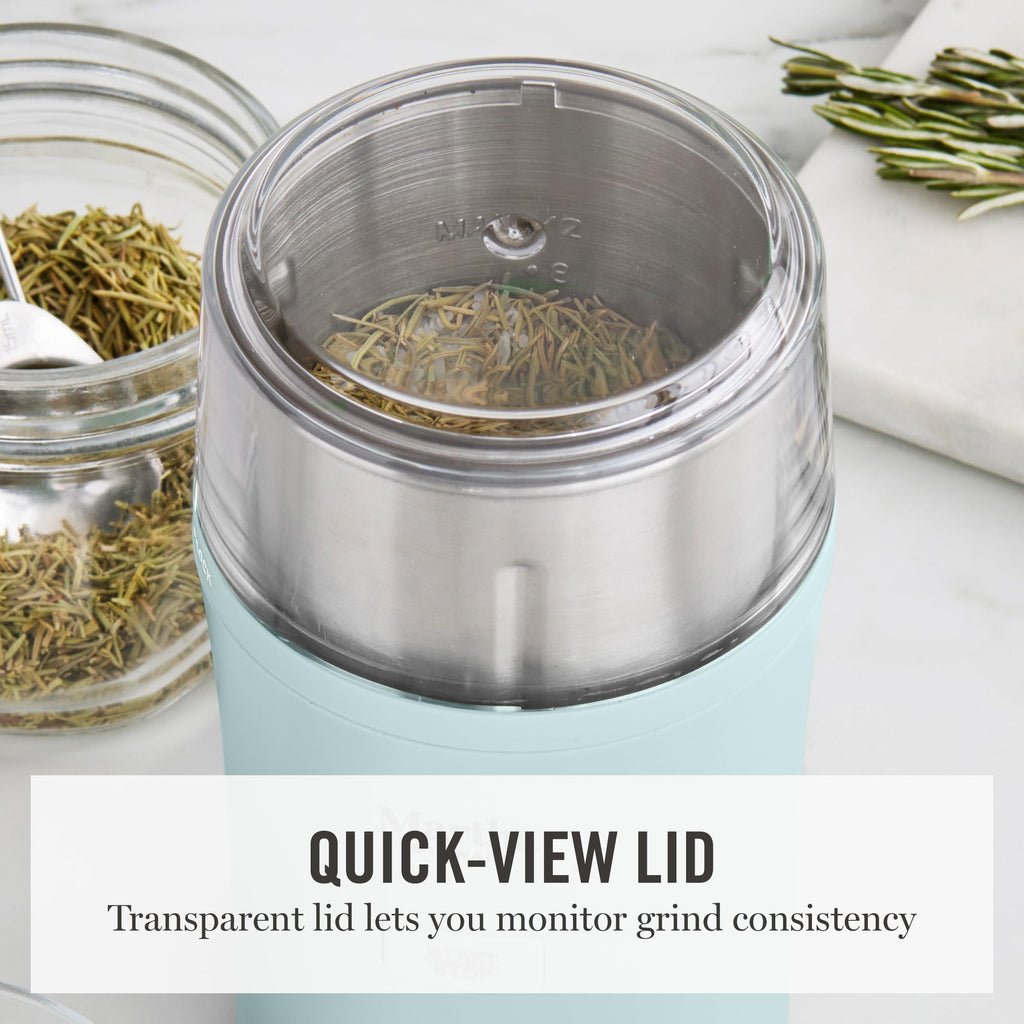 Martha Stewart Electric Coffee & Spice Grinder, Dual 2.5oz Removable Bowls, Storage Lids, Stainless Steel Blades, One Touch Pulse Control, 2-in-1 Compact, Beans & Spices, Herbs & Nuts, Honeydew Green