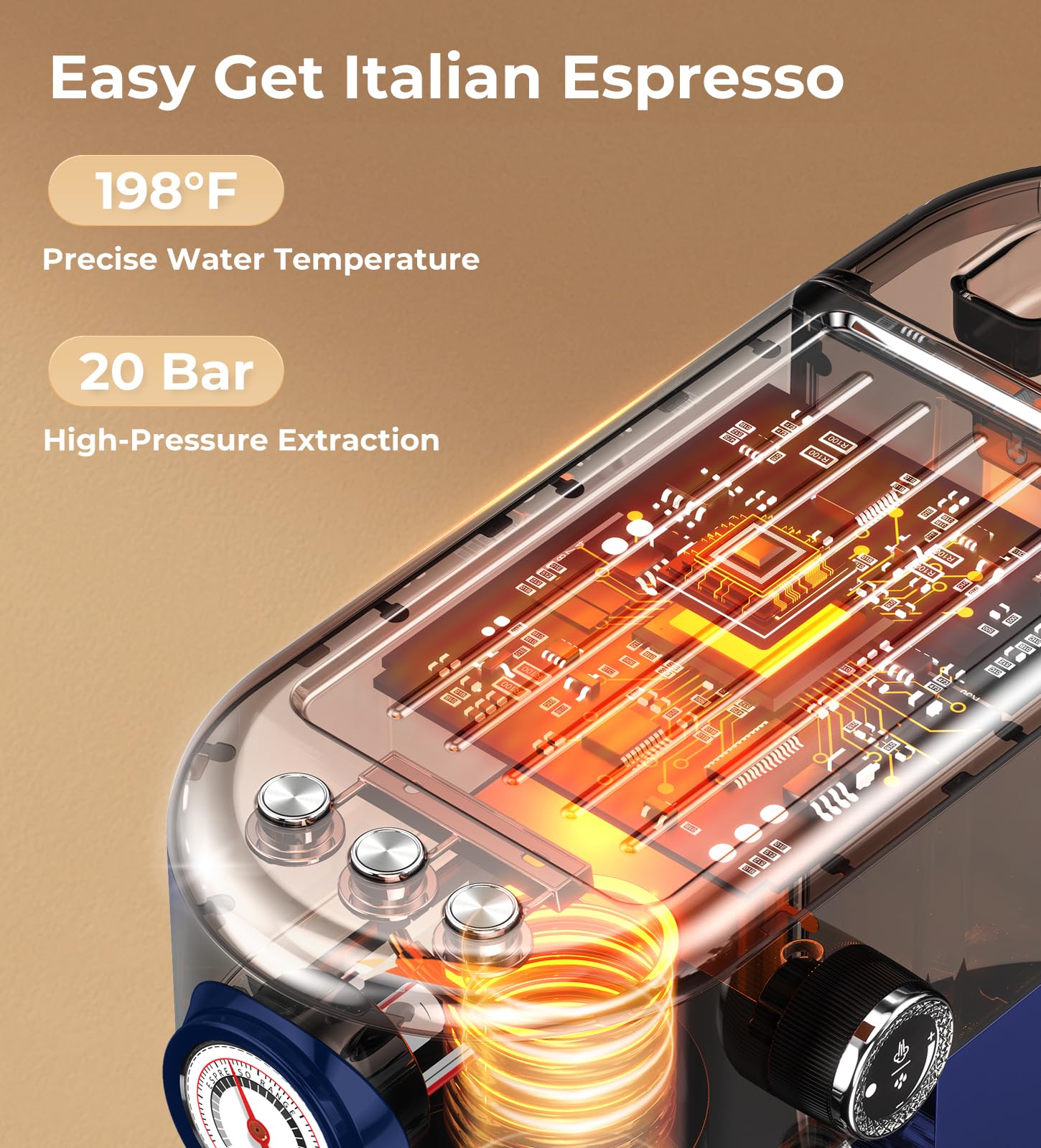 atatix Espresso Machine with Milk Frother, 20 Bar Pressure Espresso Maker, with 44OZ Removable Tank, Compact Stainless Steel Coffee Machine for Home, Office, Latte, Cappuccino, Macchiato, Silver