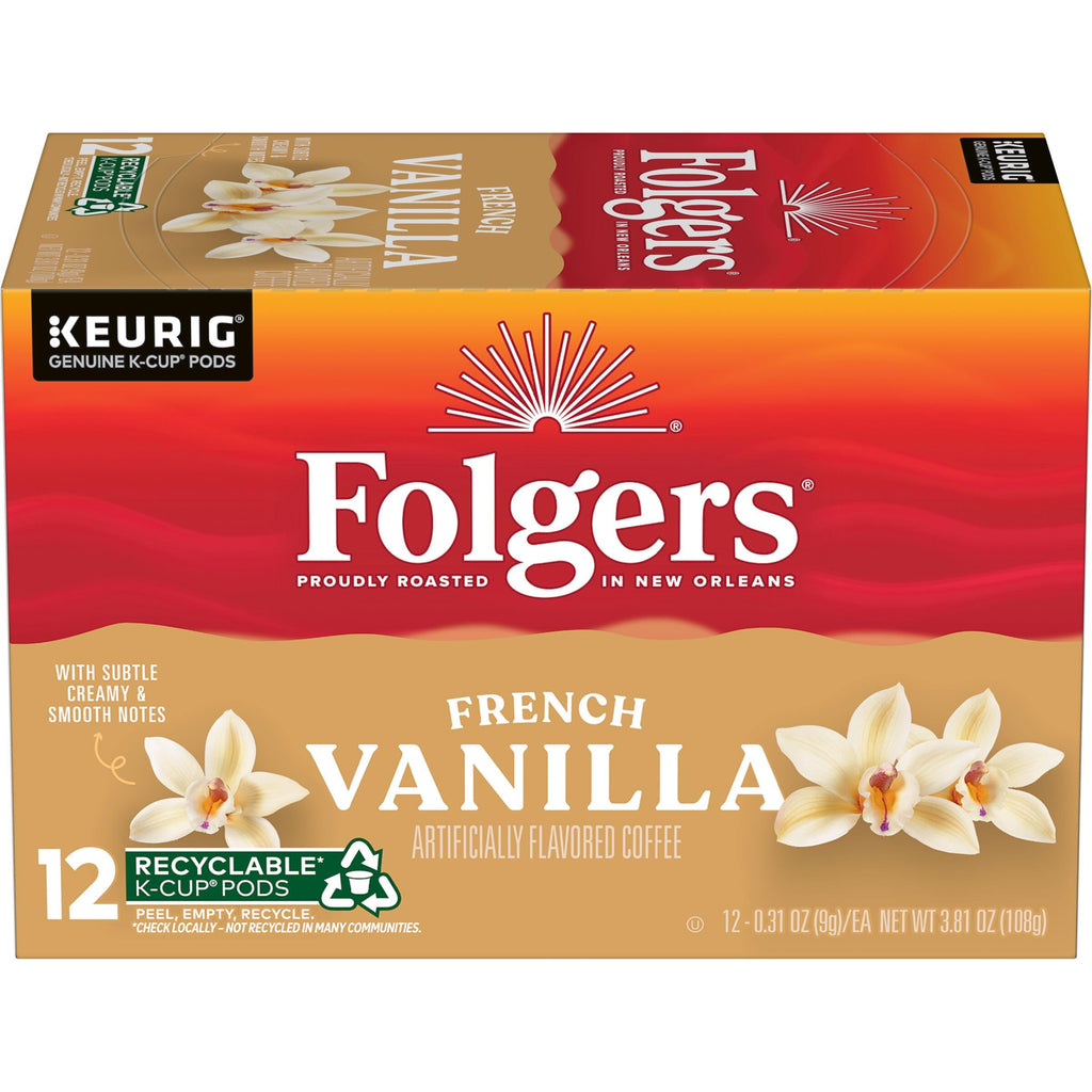 Folgers French Vanilla Artificially Flavored Coffee, Keurig K-Cup pods, 10 Count Box (Pack of 6)