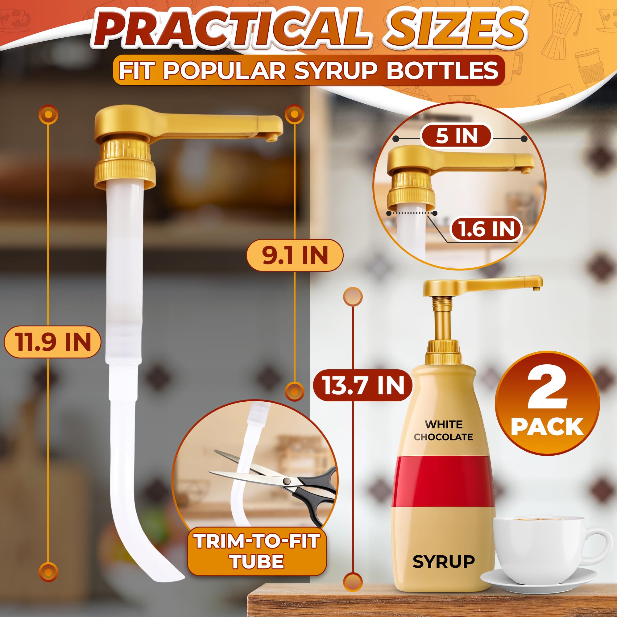 4 Pcs Coffee Syrup Pump Dispenser - Works as Skinny and Torani Syrup Pump - Fits Various 25.4 oz Bottles, Precise Dispensing 0.3oz & Lockable Design, Easy to Use & Clean, Ideal for Liquids