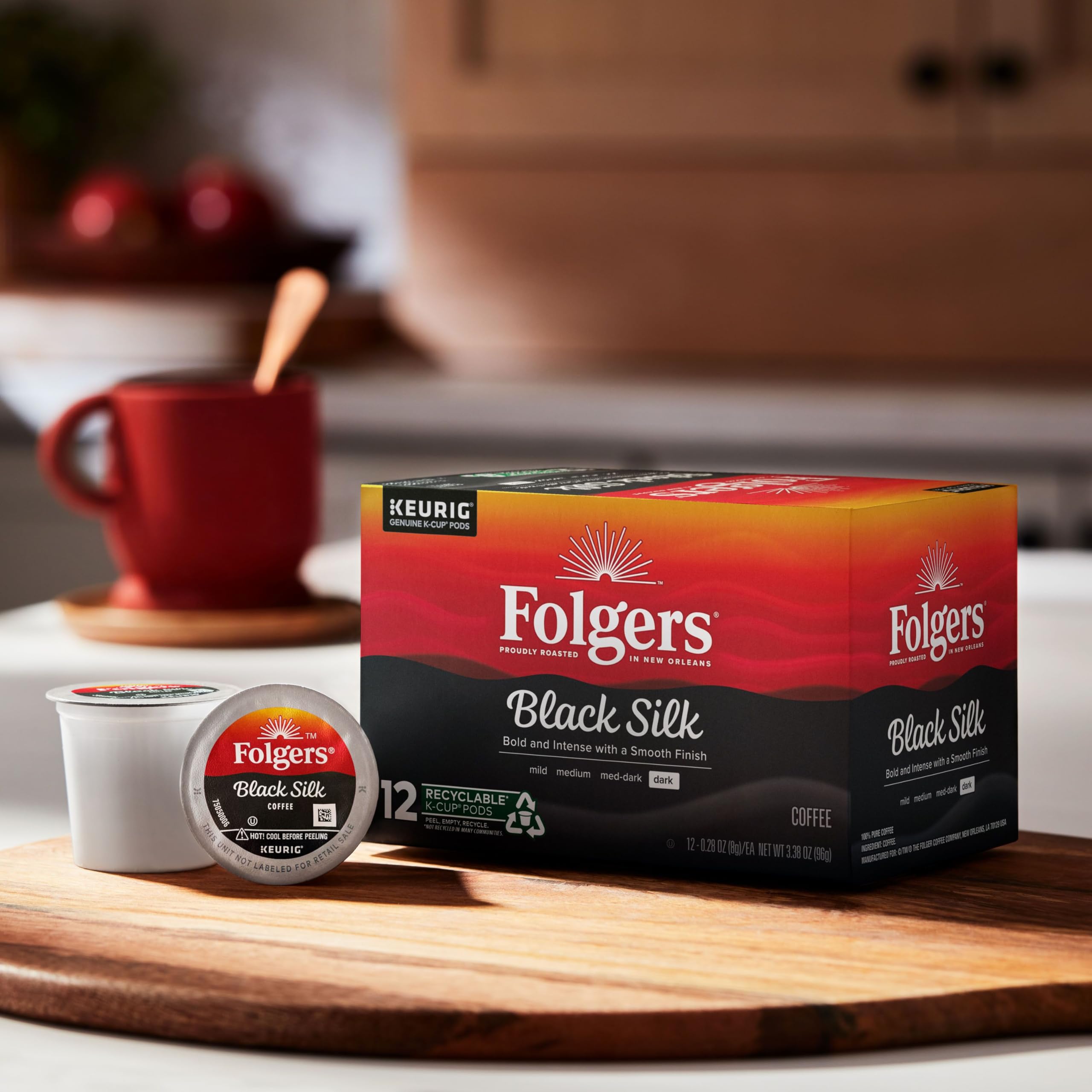 Folgers Black Silk, Dark Roast Coffee, Keurig K-Cup Pods, 12-Count Boxes (Pack of 6)