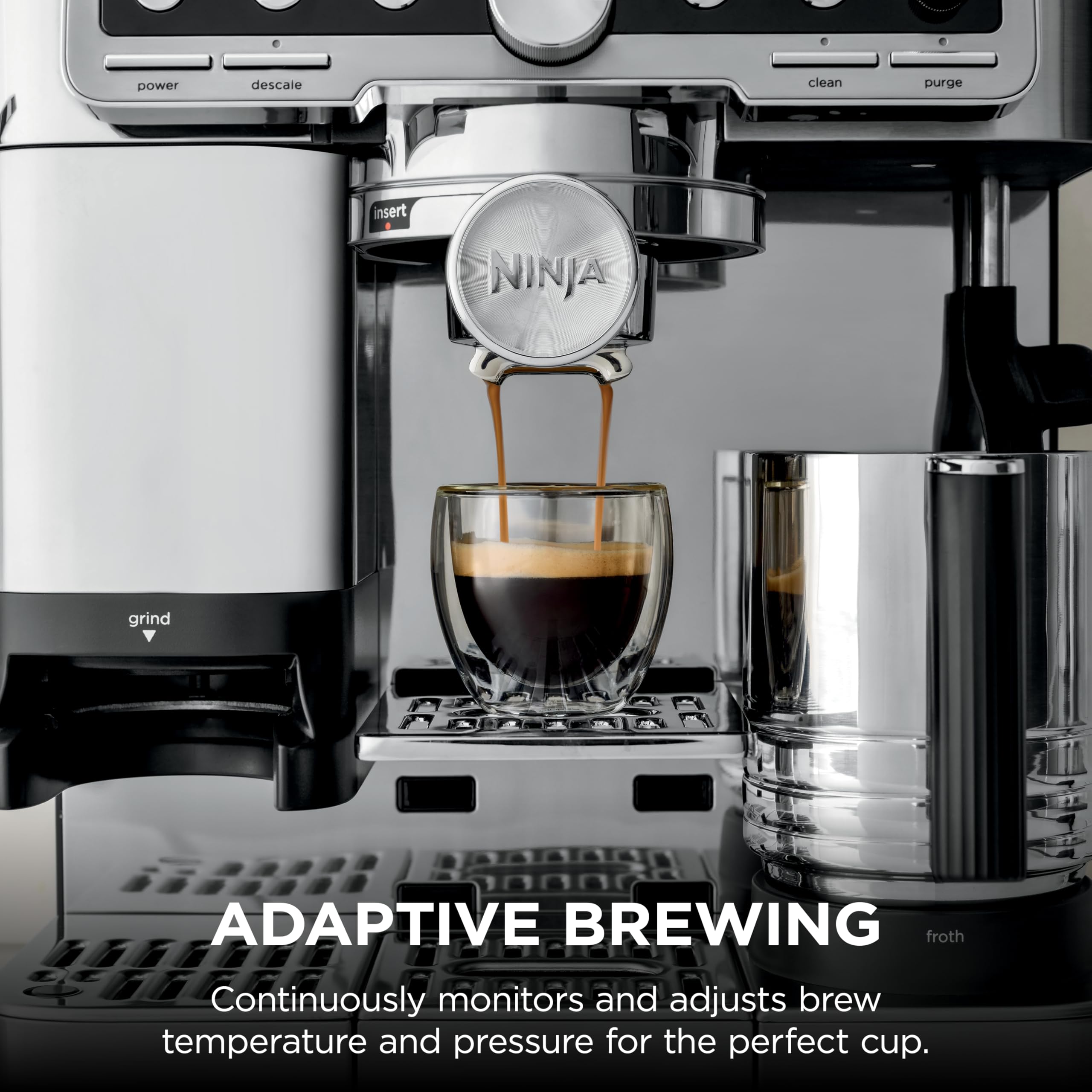 Ninja Luxe Café Pro Series, Espresso Machine, Drip Coffee, Cold Brew, Hot Water, Integrated Tamper, Built-in Grinder, Hands-Free Frother for Cappuccinos, Lattes, Americanos, Dairy or Non-Dairy, ES701