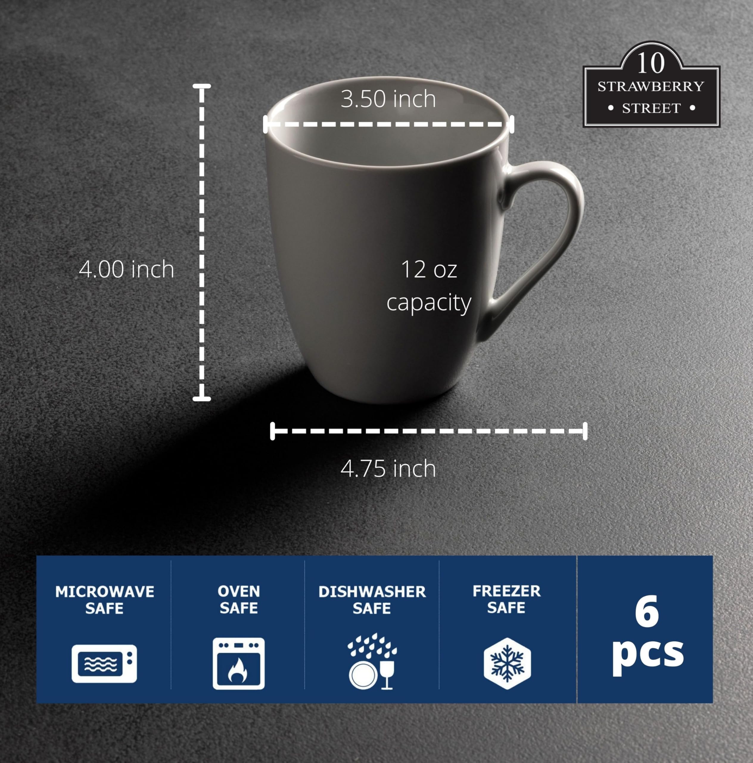 10 Strawberry Street Simply White 12 oz Mug, Set of 6